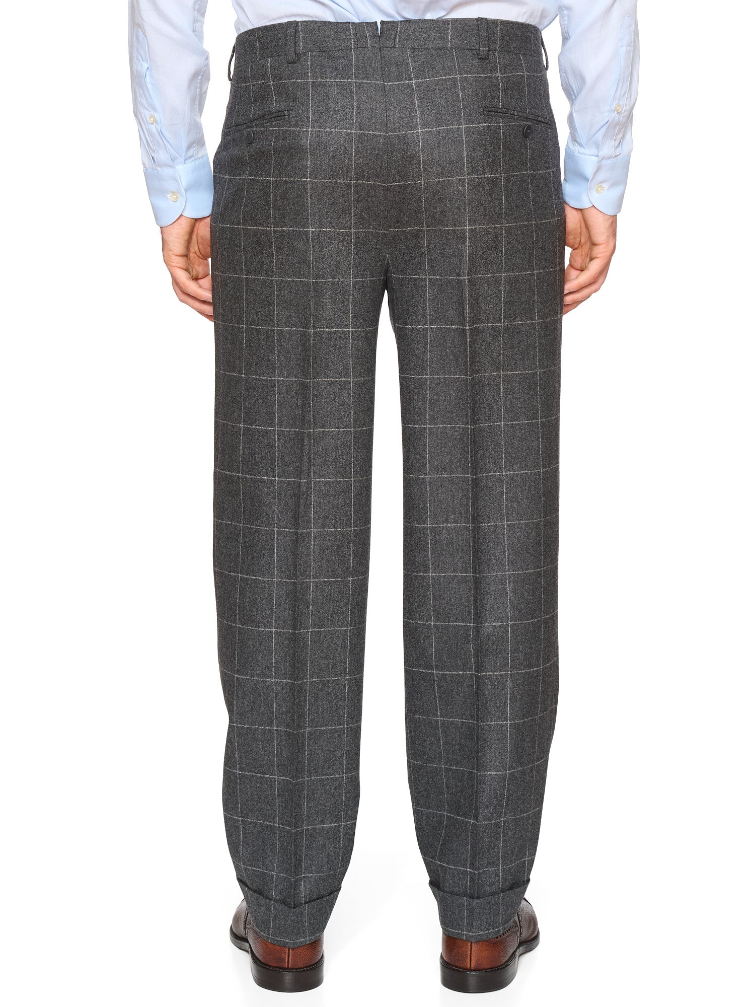 Gray Handmade Windowpane Wool Dress Pants Size EU 50 NEW US 34