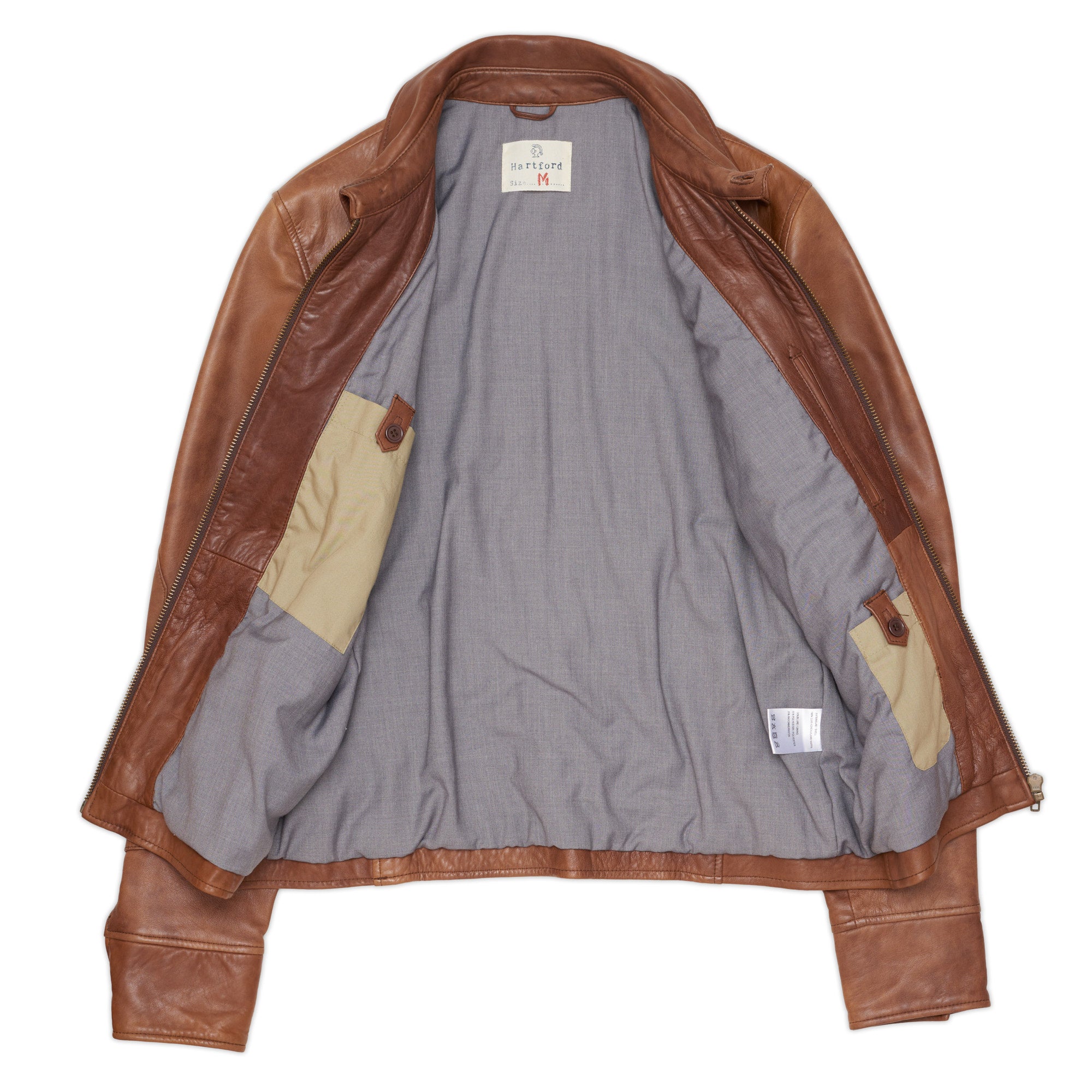 HARTFORD Brown Lamb Nappa Leather Flight Bomber Jacket Size M HARTFORD