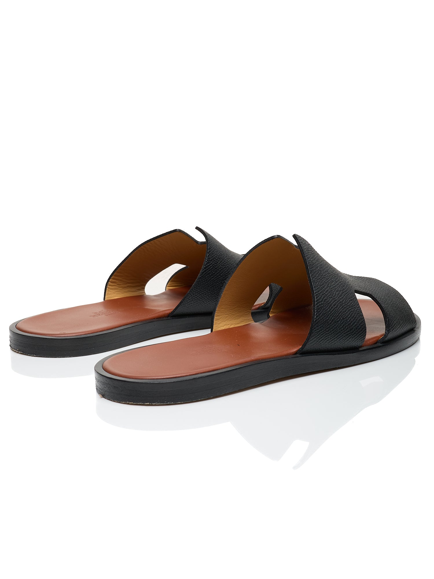 HERMES Izmir Black EpsomLeather ''H'' Cut-out Calfskin Sandals