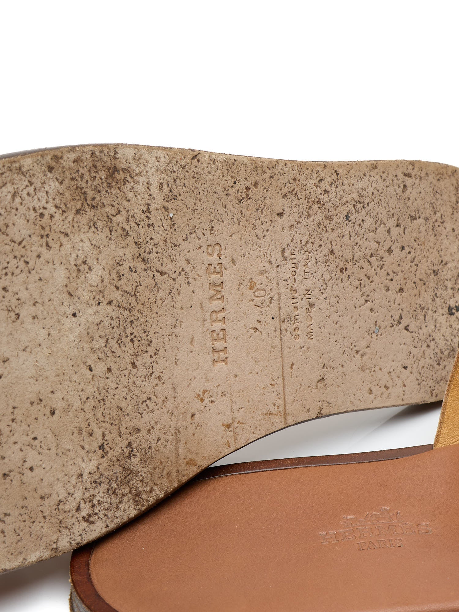 HERMES Izmir "Gold" Brown ''H'' Cut-out Calfskin Sandals