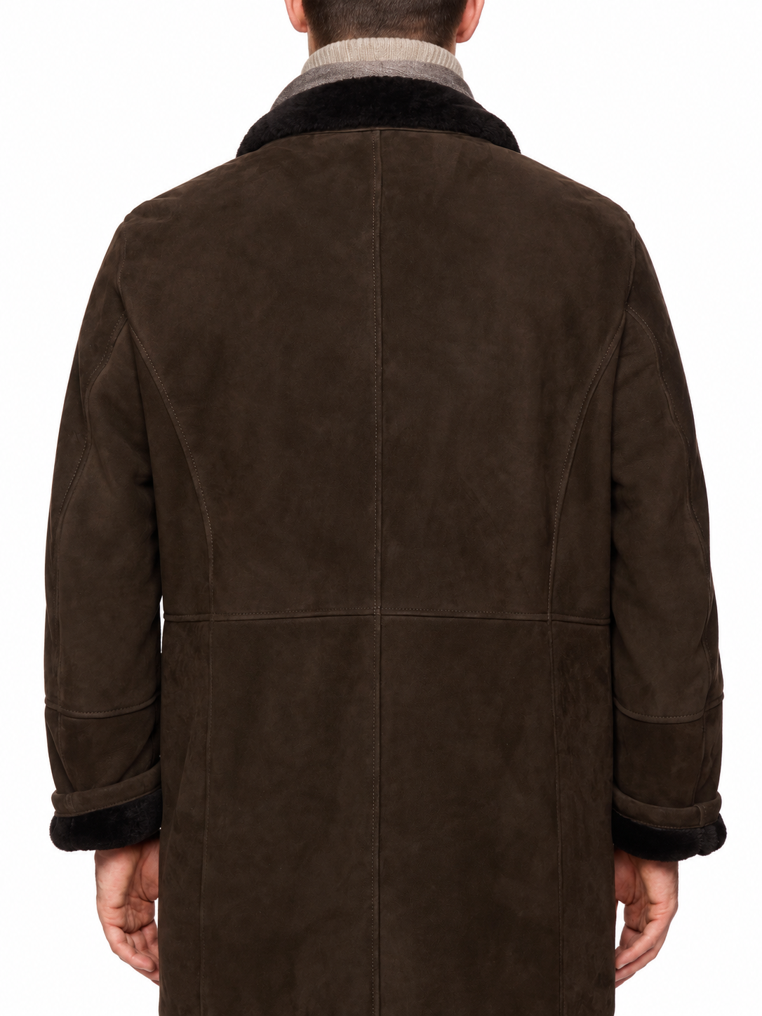 HETTABRETZ Brown Suede Shearling Leather Fur Coat Overcoat