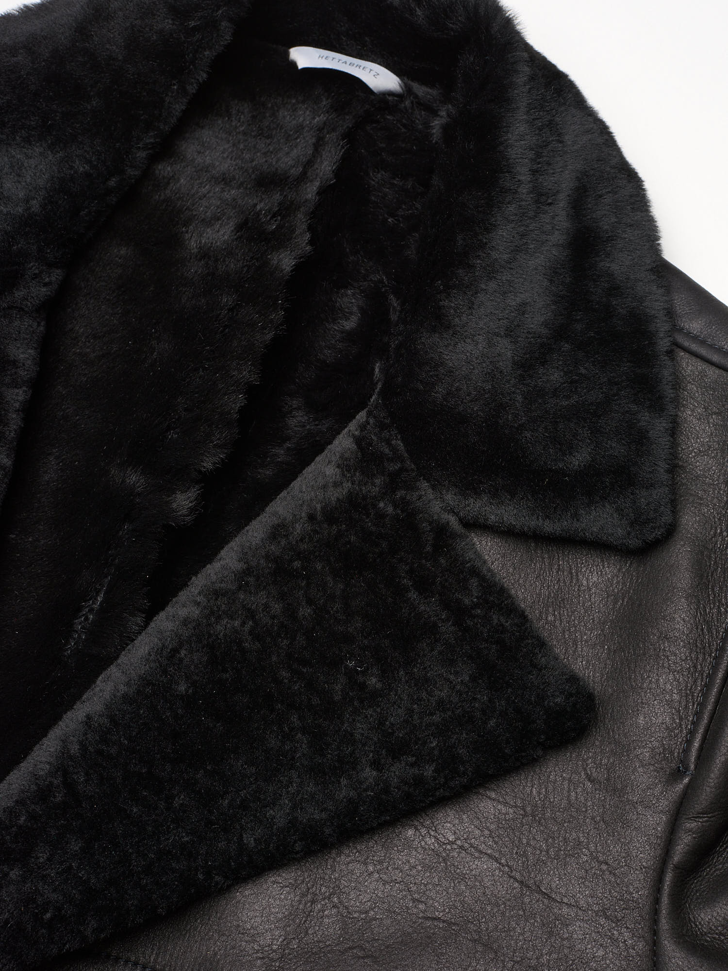HETTABRETZ Black Leather Mouton Fur Lined Shearling Coat