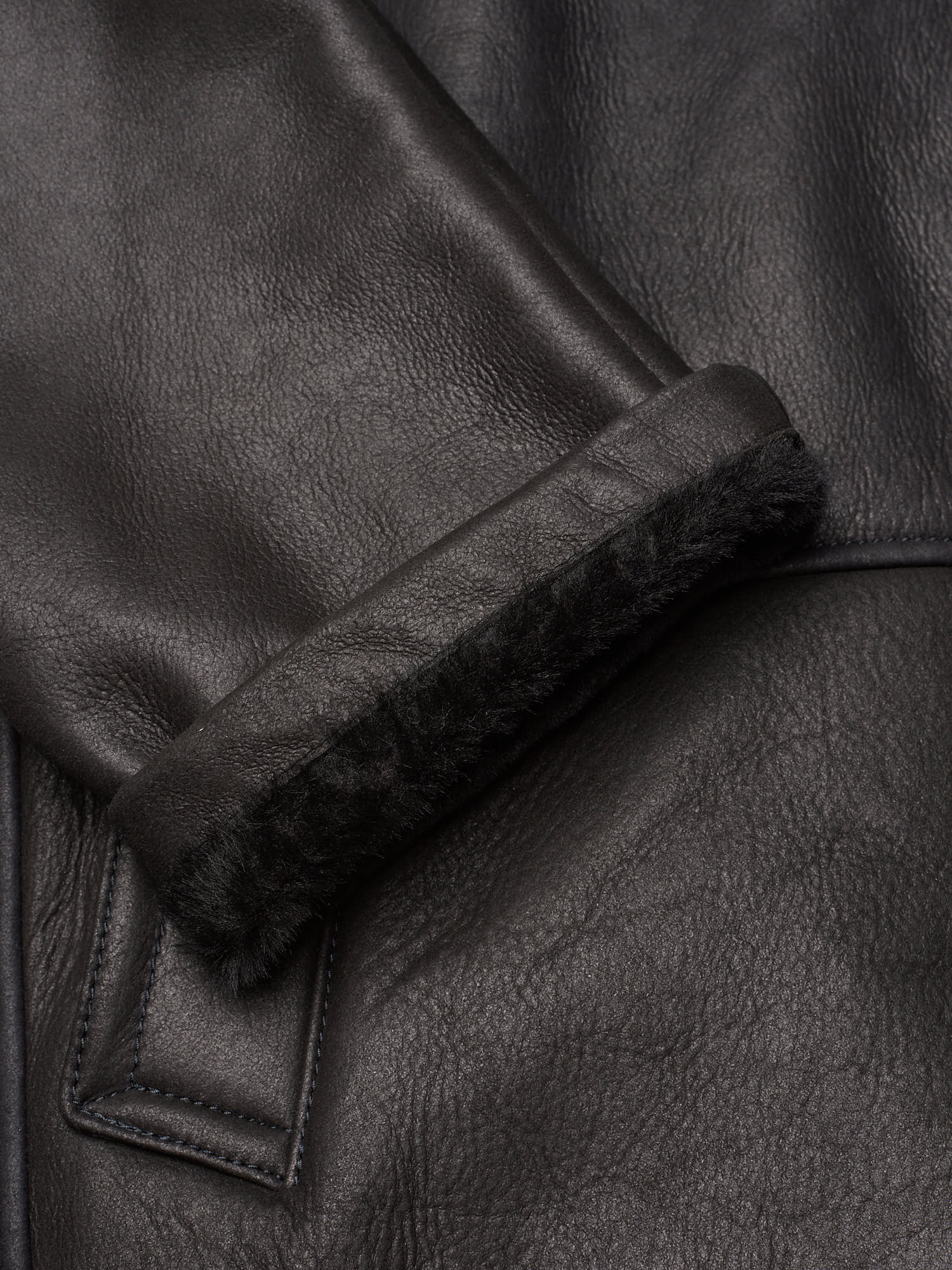 HETTABRETZ Black Leather Mouton Fur Lined Shearling Coat
