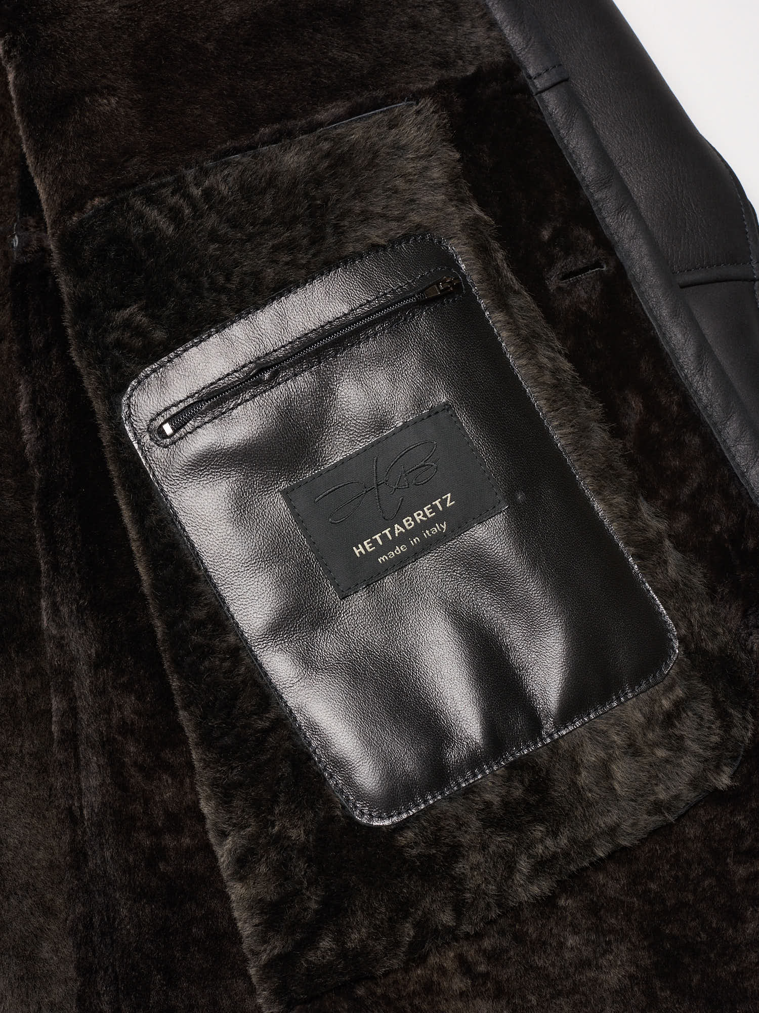 HETTABRETZ Black Nappa Leather Shearling Mouton Coat