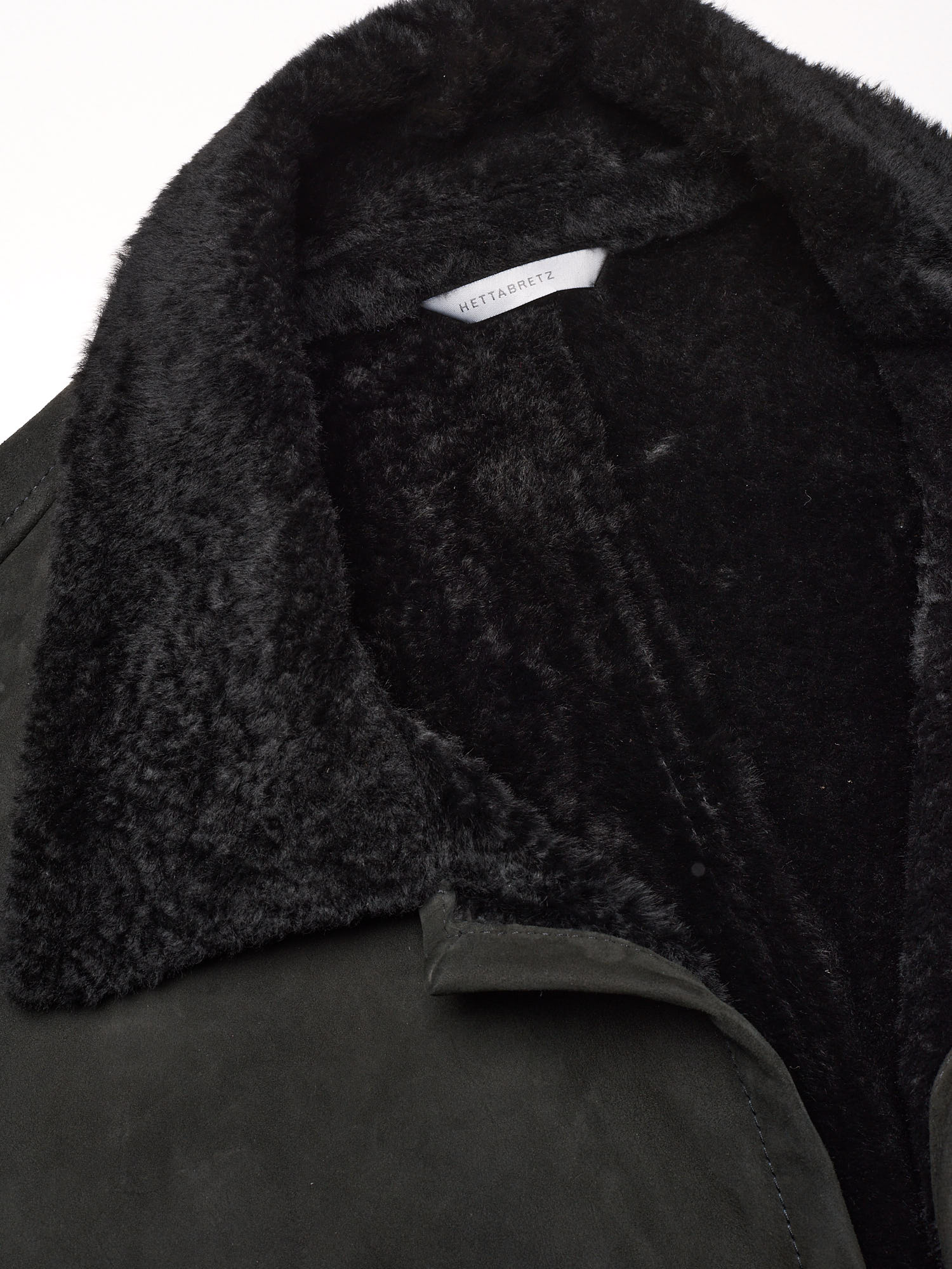 HETTABRETZ Black Suede Shearling Leather Fur Coat Overcoat