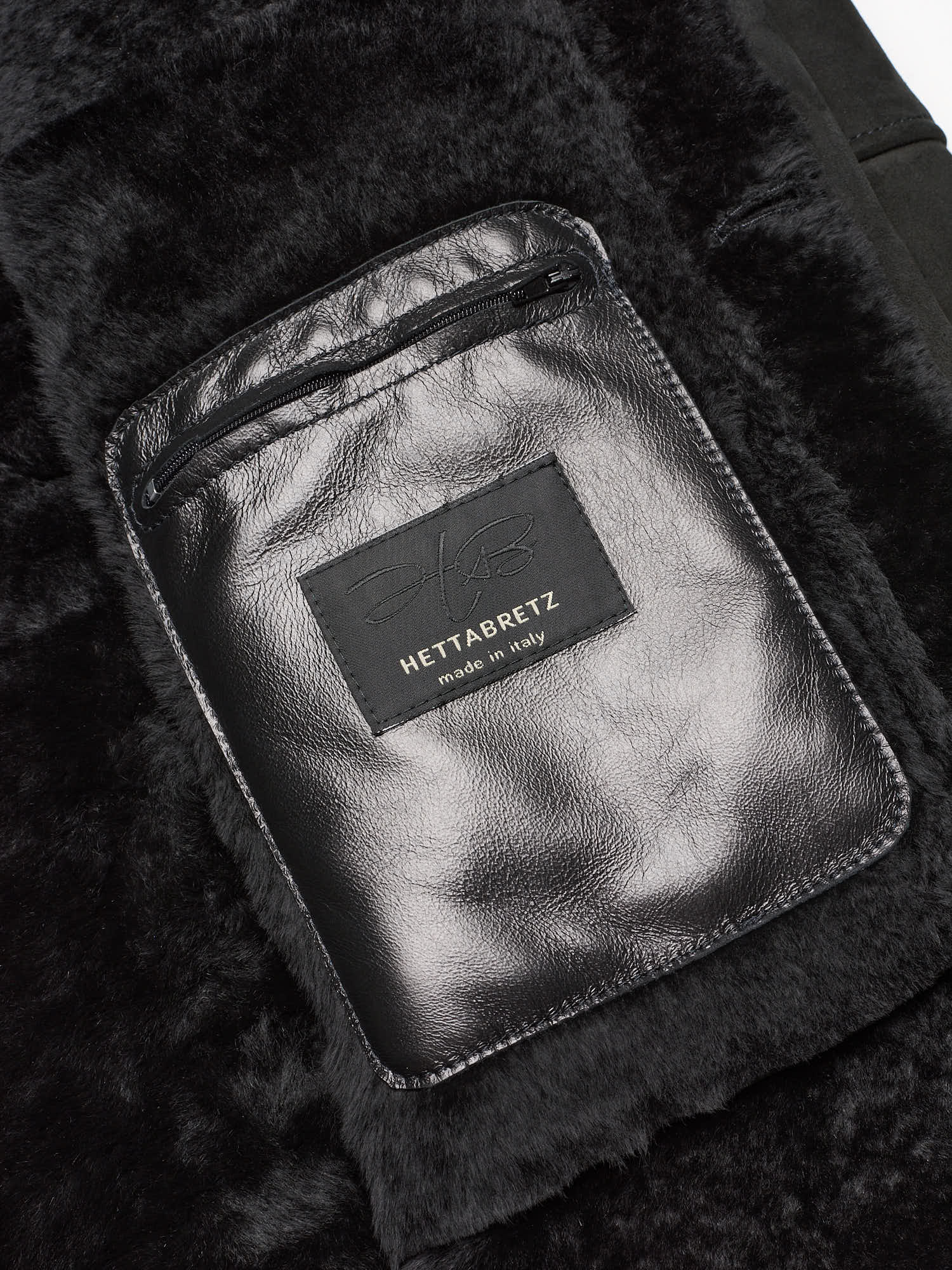 HETTABRETZ Black Suede Shearling Leather Fur Coat Overcoat