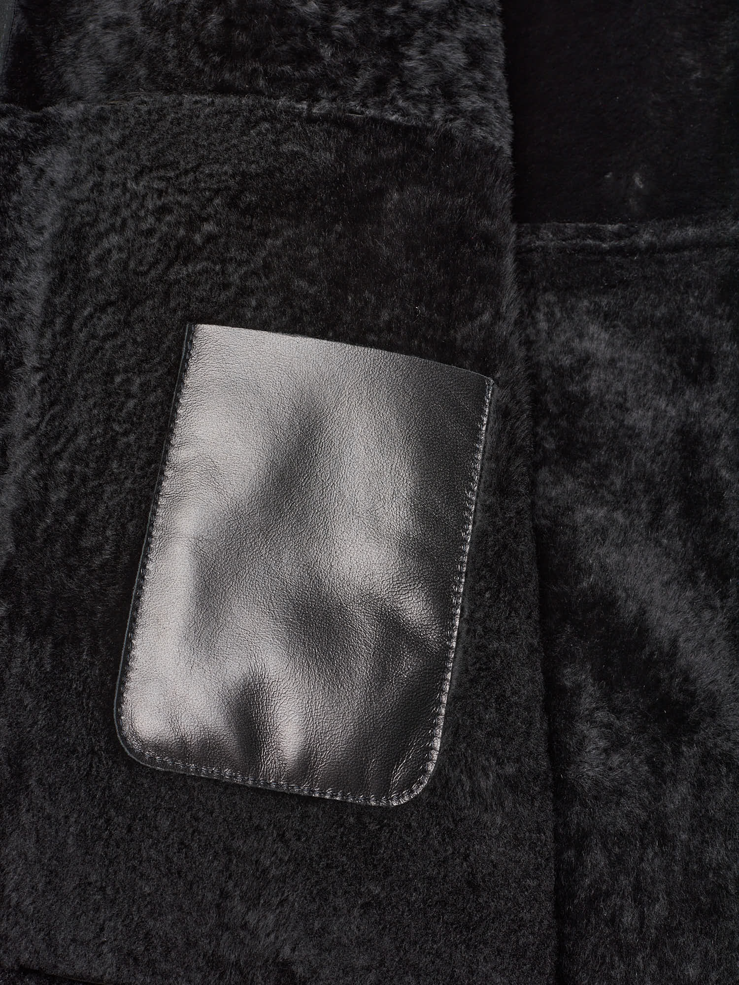 HETTABRETZ Black Suede Shearling Leather Fur Coat Overcoat