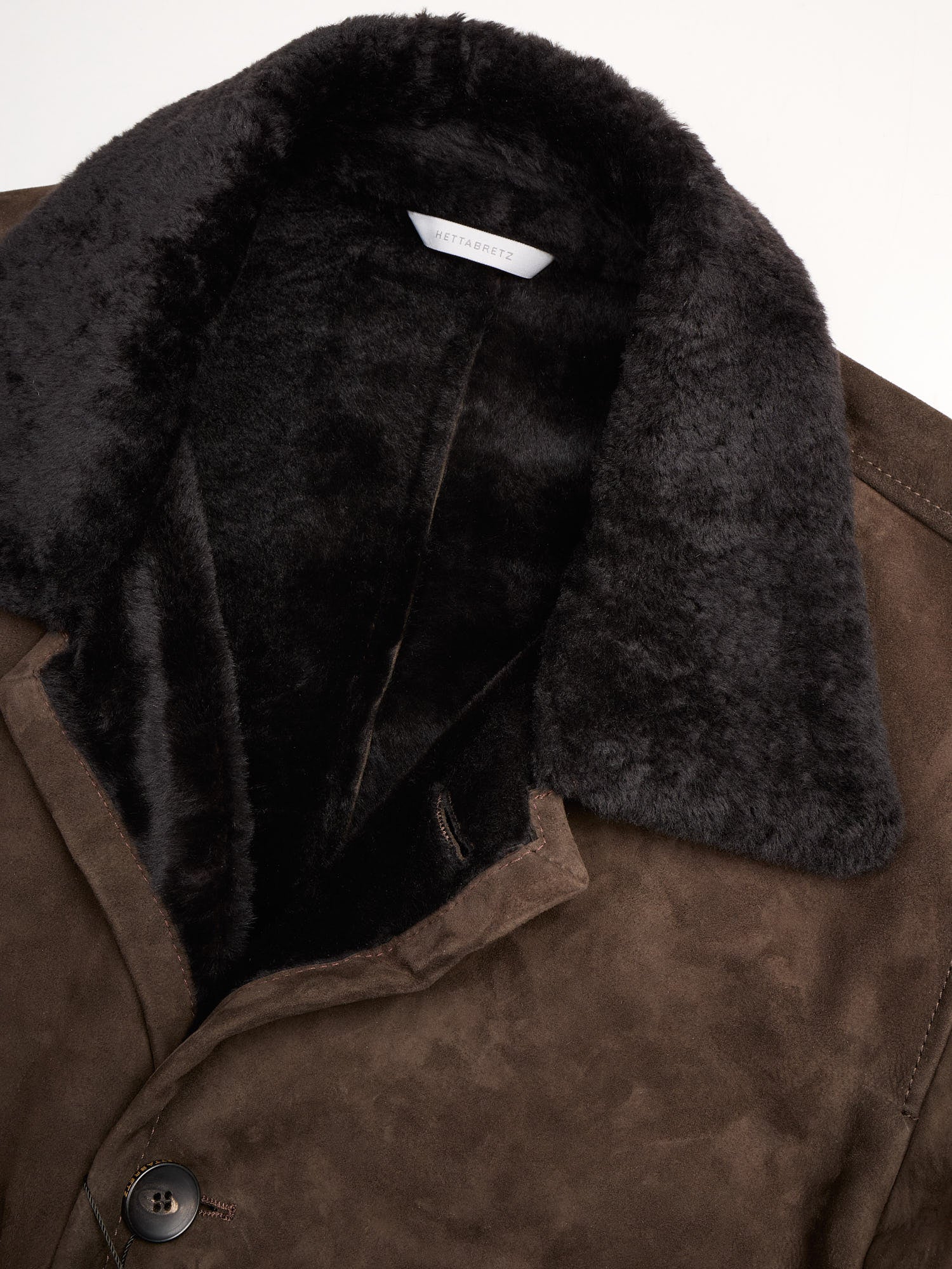 HETTABRETZ Brown Suede Shearling Leather Fur Coat Overcoat