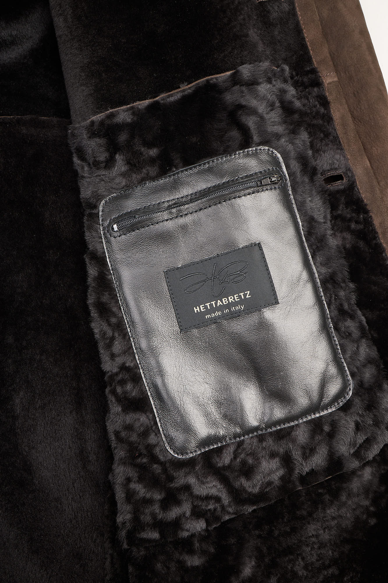 HETTABRETZ Brown Suede Shearling Leather Fur Coat Overcoat