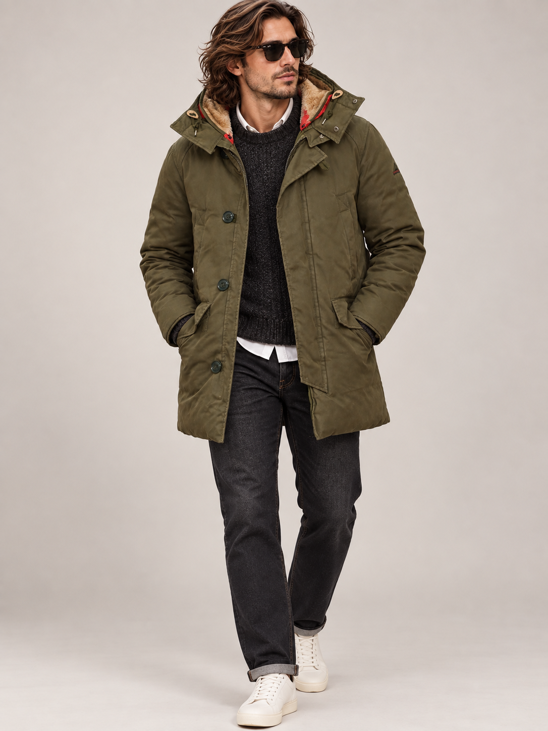 HOLUBAR "Boulder" 70th Anniv Ed Military Green Down Parka Jacket Alpaca Mohair
