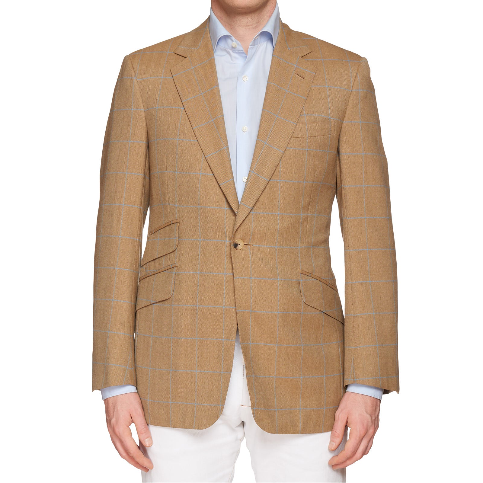 HUNTSMAN Savile Row Bespoke Tan Herringbone Plaid Wool 1 Button Jacket NEW US 40 HUNTSMAN