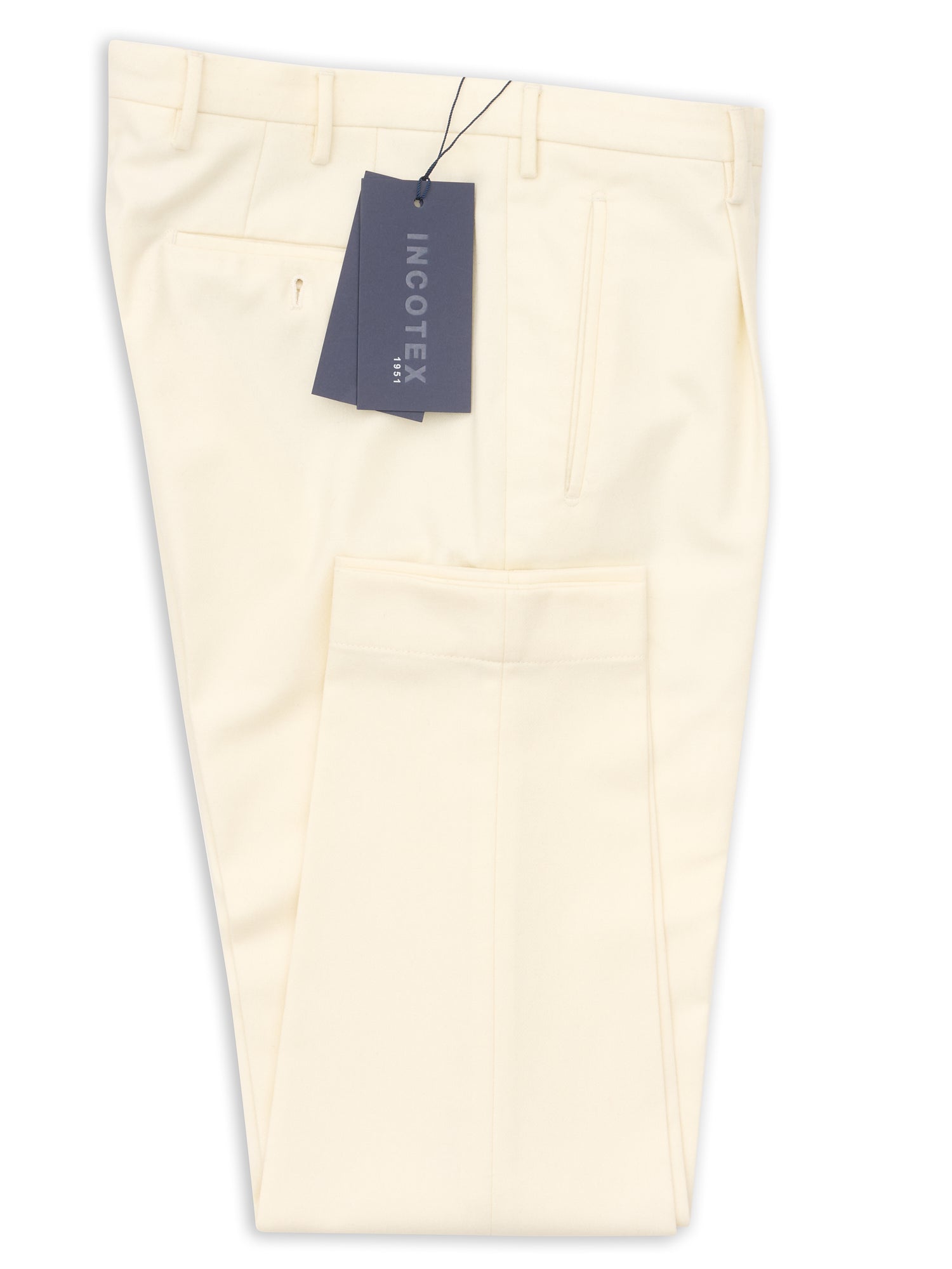 (BALINT) INCOTEX Cream Super 100's Virgin Wool Tapered Fit Pleated Chino Pants NEW Size 32R