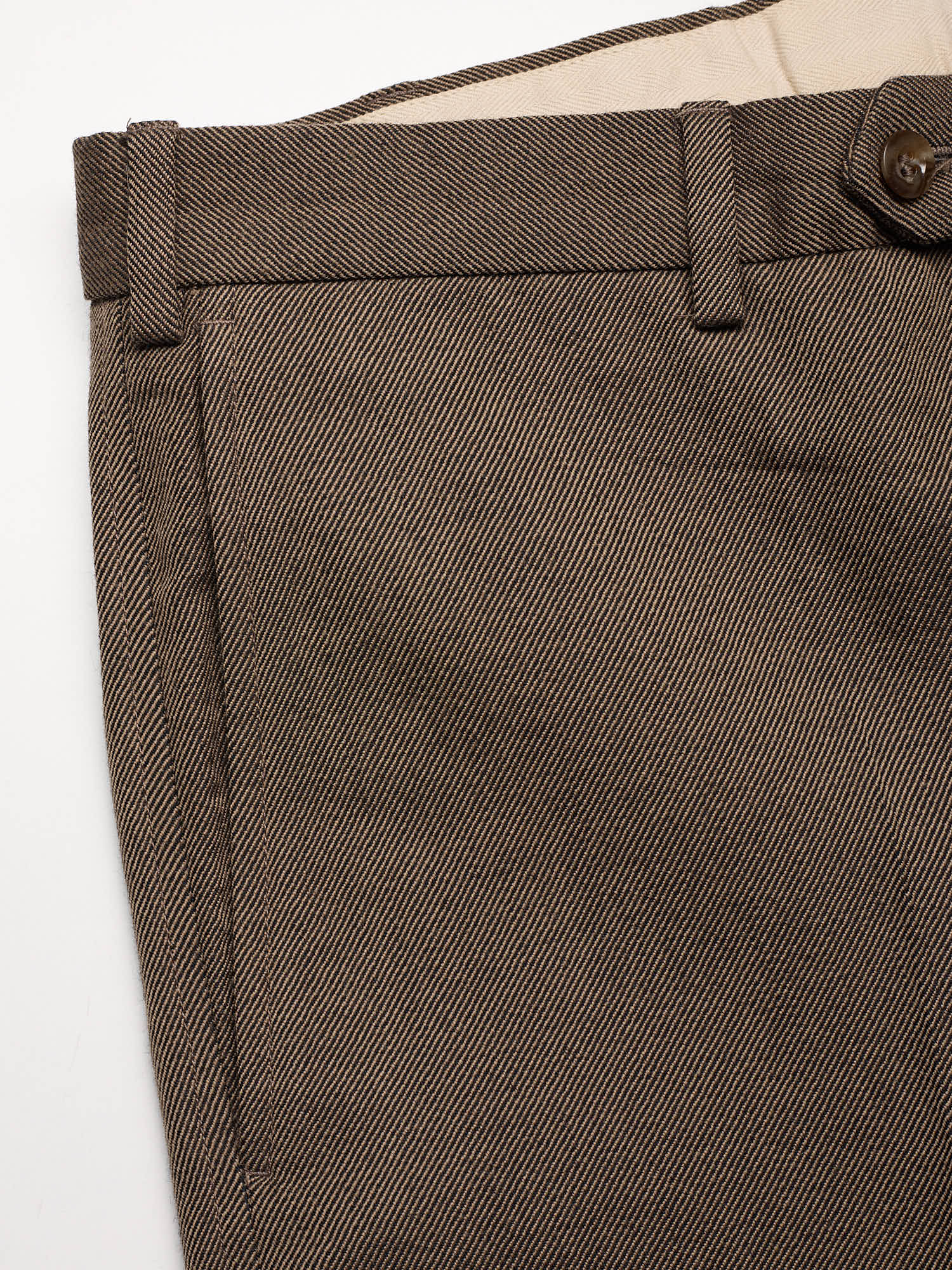 INCOTEX Missing Brown Twill Wool Flat Front Dress Pants Sample
