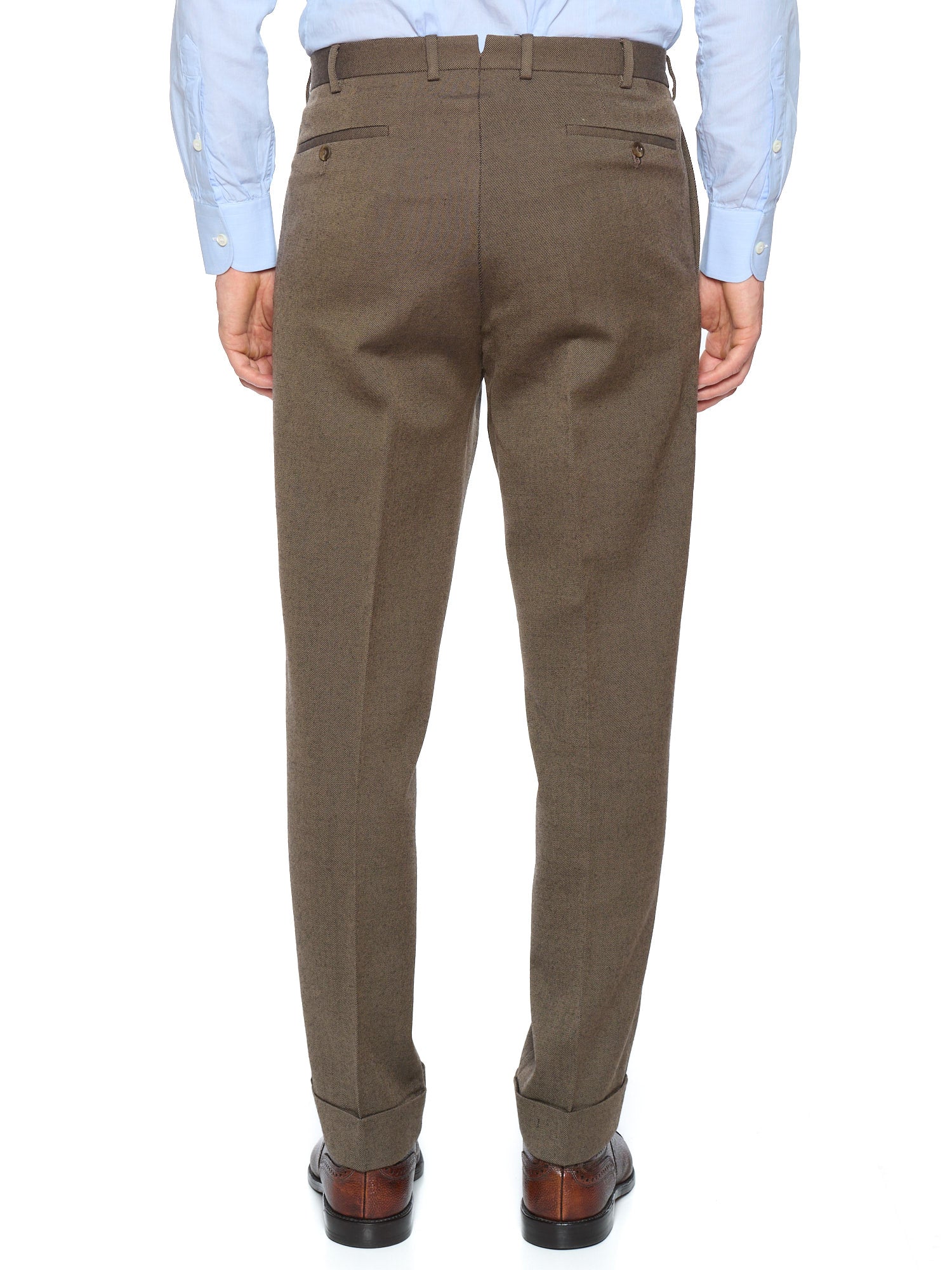 INCOTEX Missing Brown Twill Wool Flat Front Dress Pants Sample