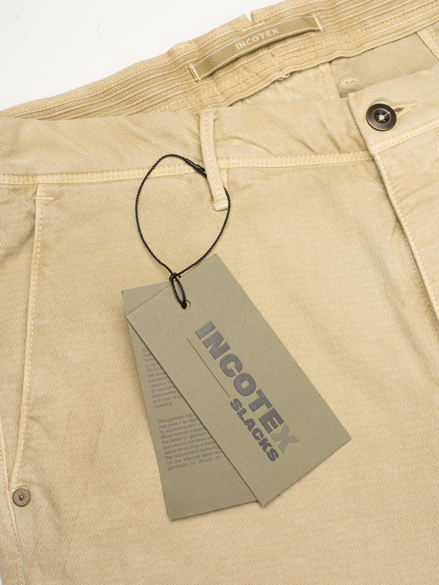 INCOTEX "Slacks" Beige Jacquard Cotton Tapered Fit Chino Pants NEW Size 34