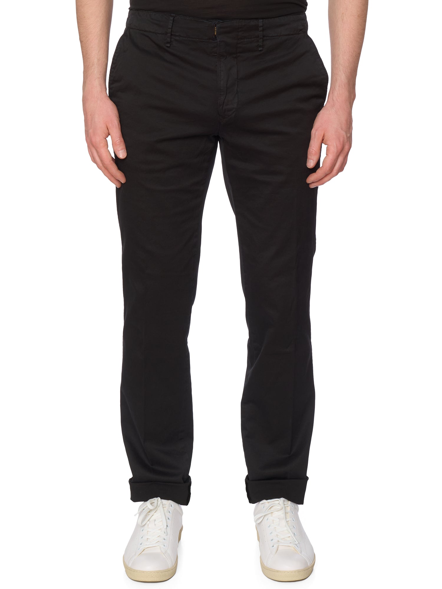 INCOTEX "Slacks" Black Cotton Slim Fit Gabardine Pants NEW