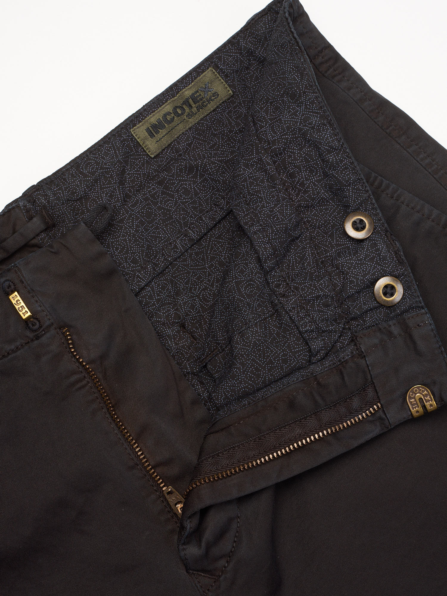 INCOTEX "Slacks" Black Cotton Slim Fit Gabardine Pants NEW