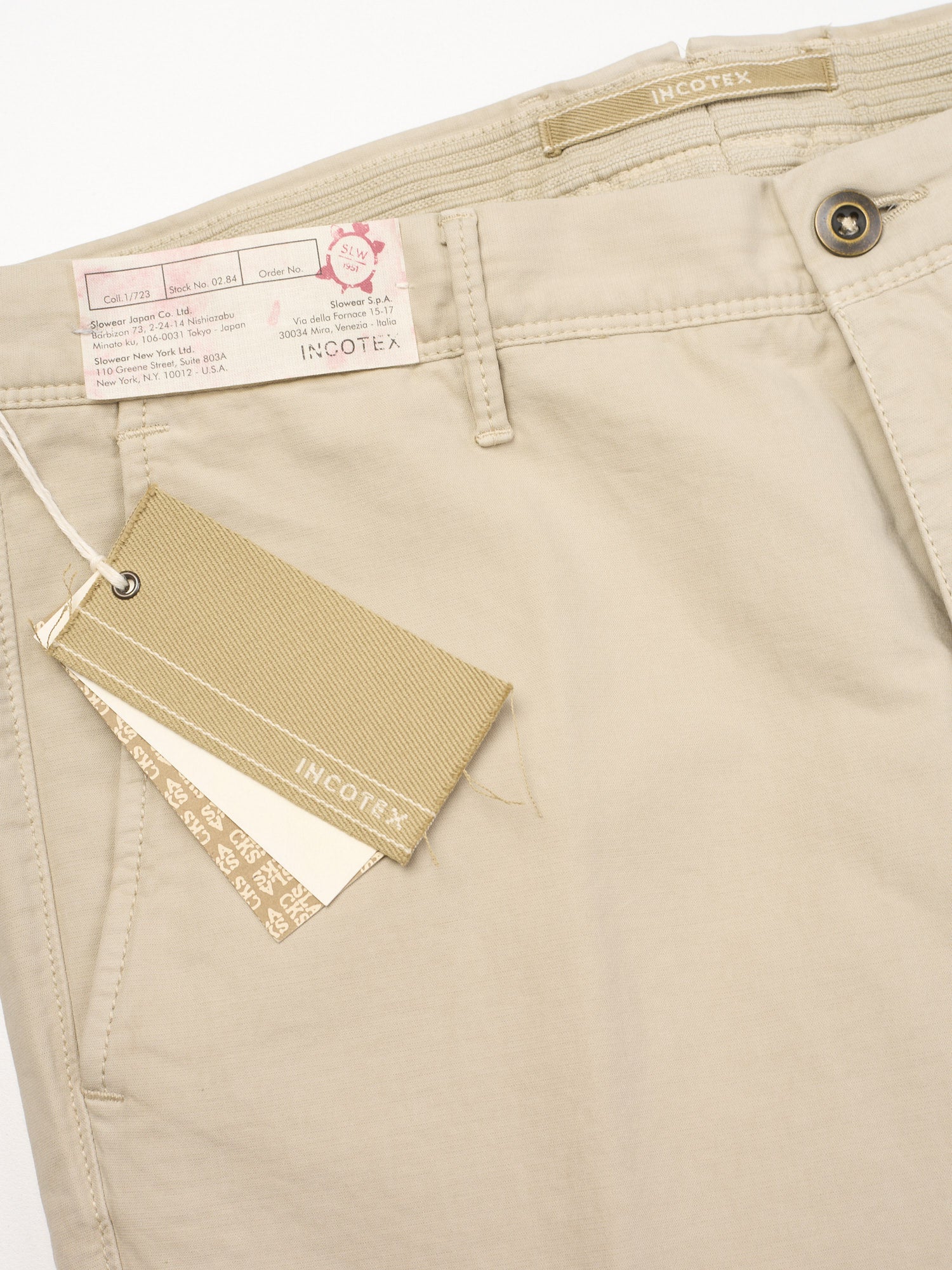 INCOTEX "Slacks" Beige Cotton Slim Fit Chino Pants NEW Size 35
