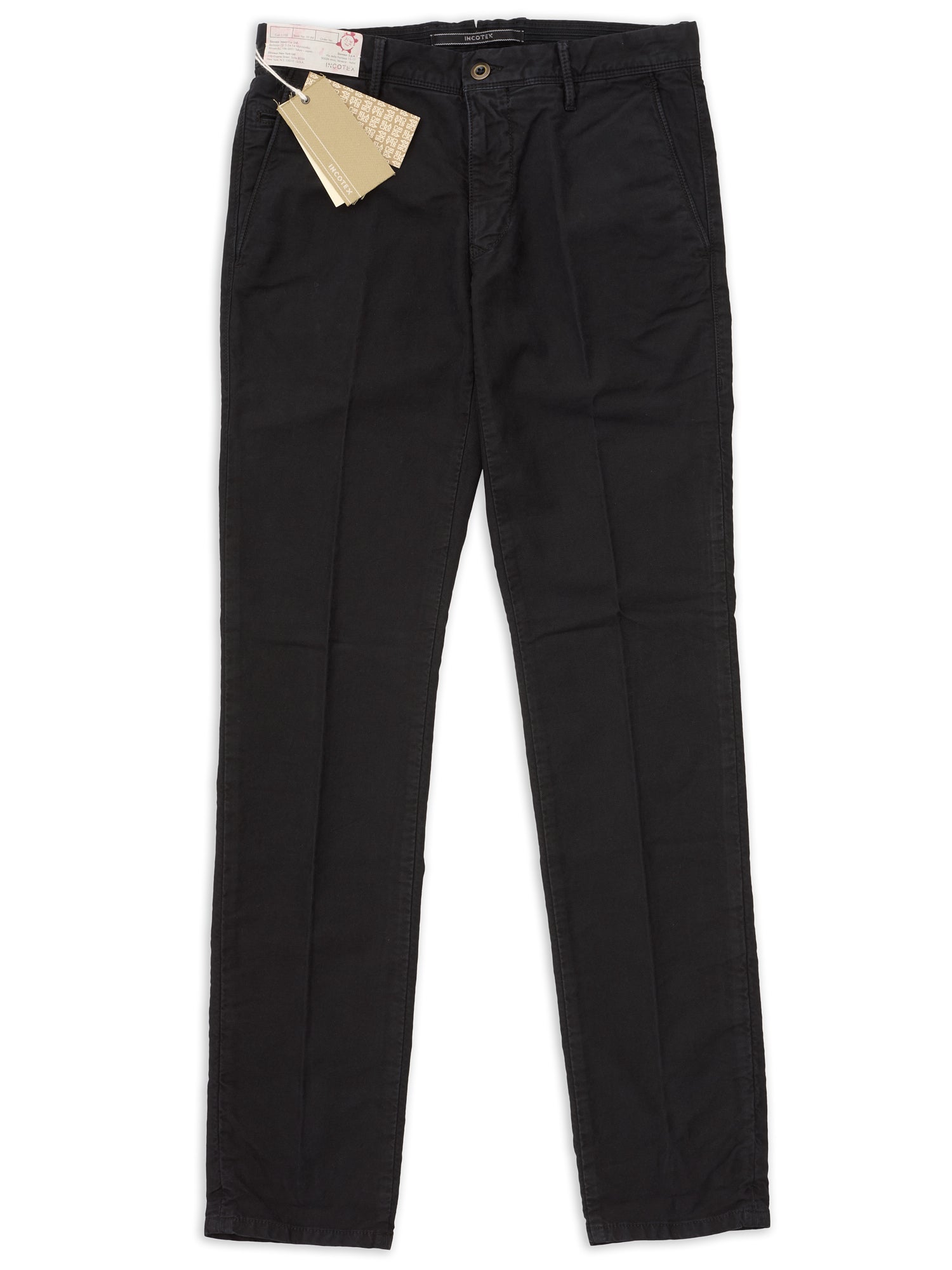 INCOTEX "Slacks" Black Cotton Tight Fit Tricochino Pants NEW