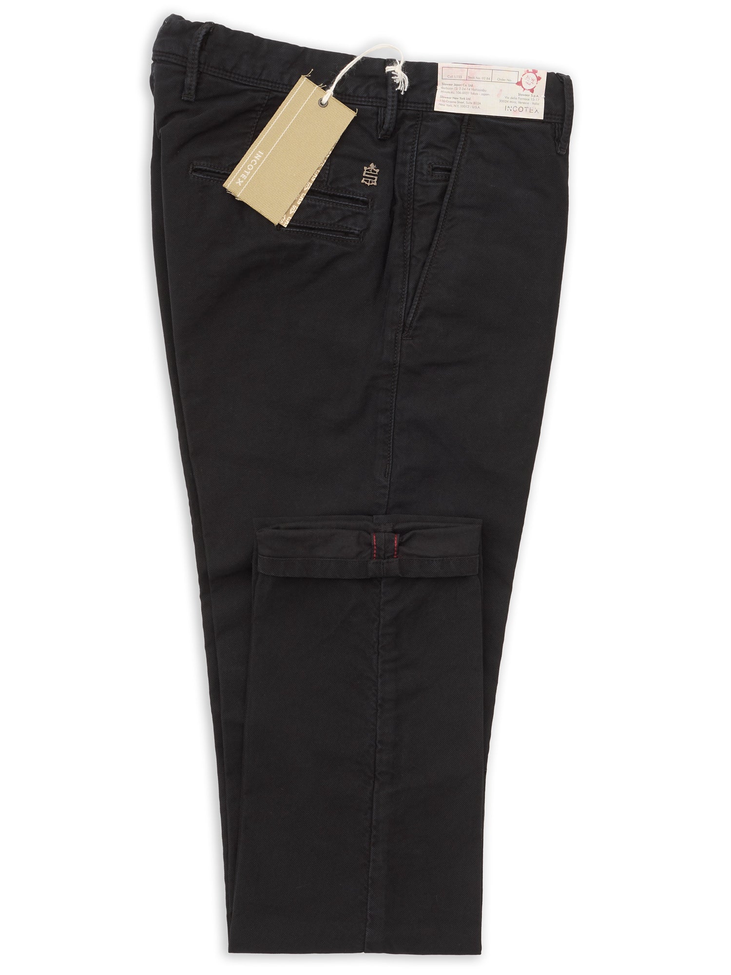 INCOTEX "Slacks" Black Cotton Tight Fit Tricochino Pants NEW