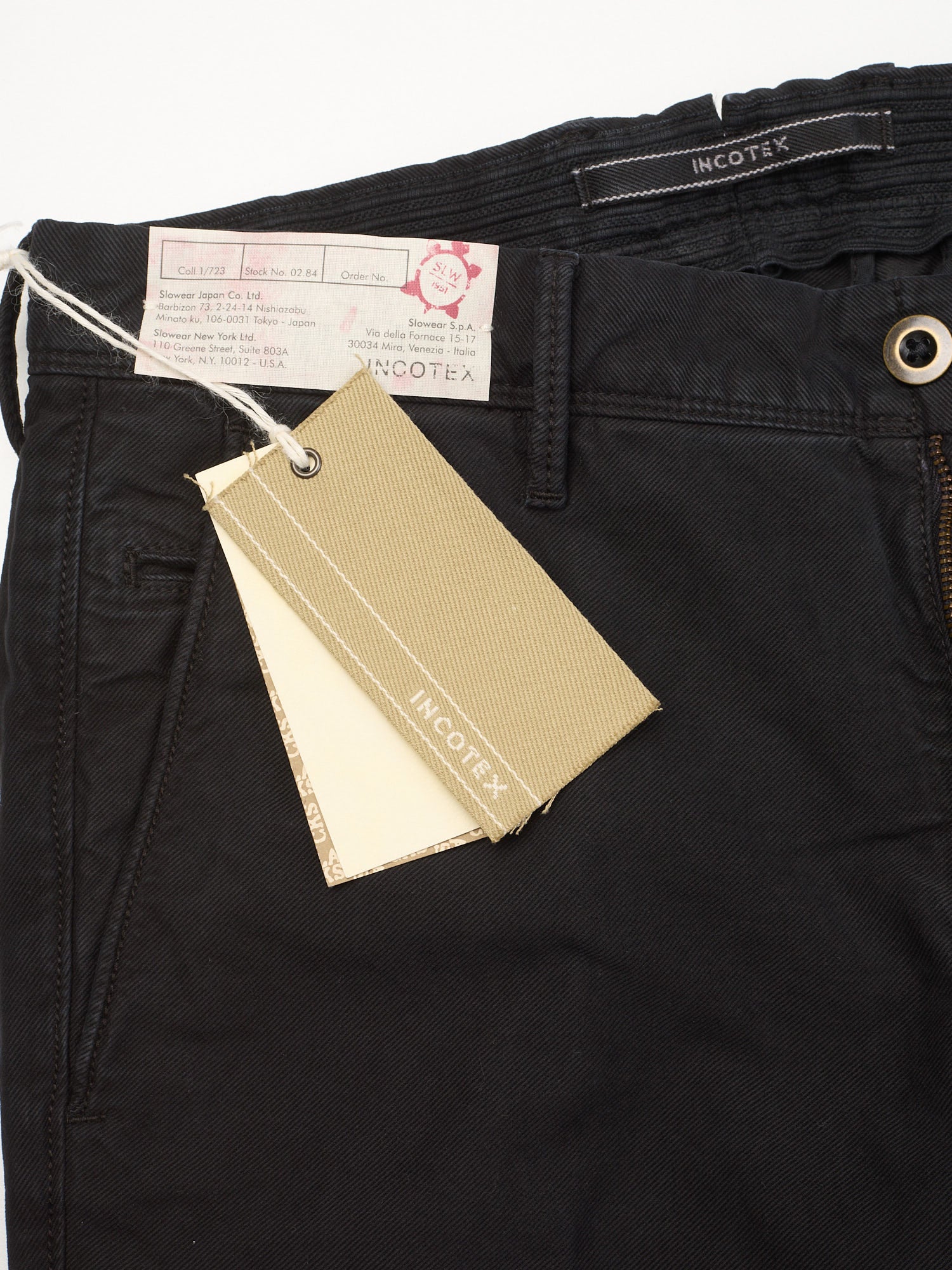 INCOTEX "Slacks" Black Cotton Tight Fit Tricochino Pants NEW