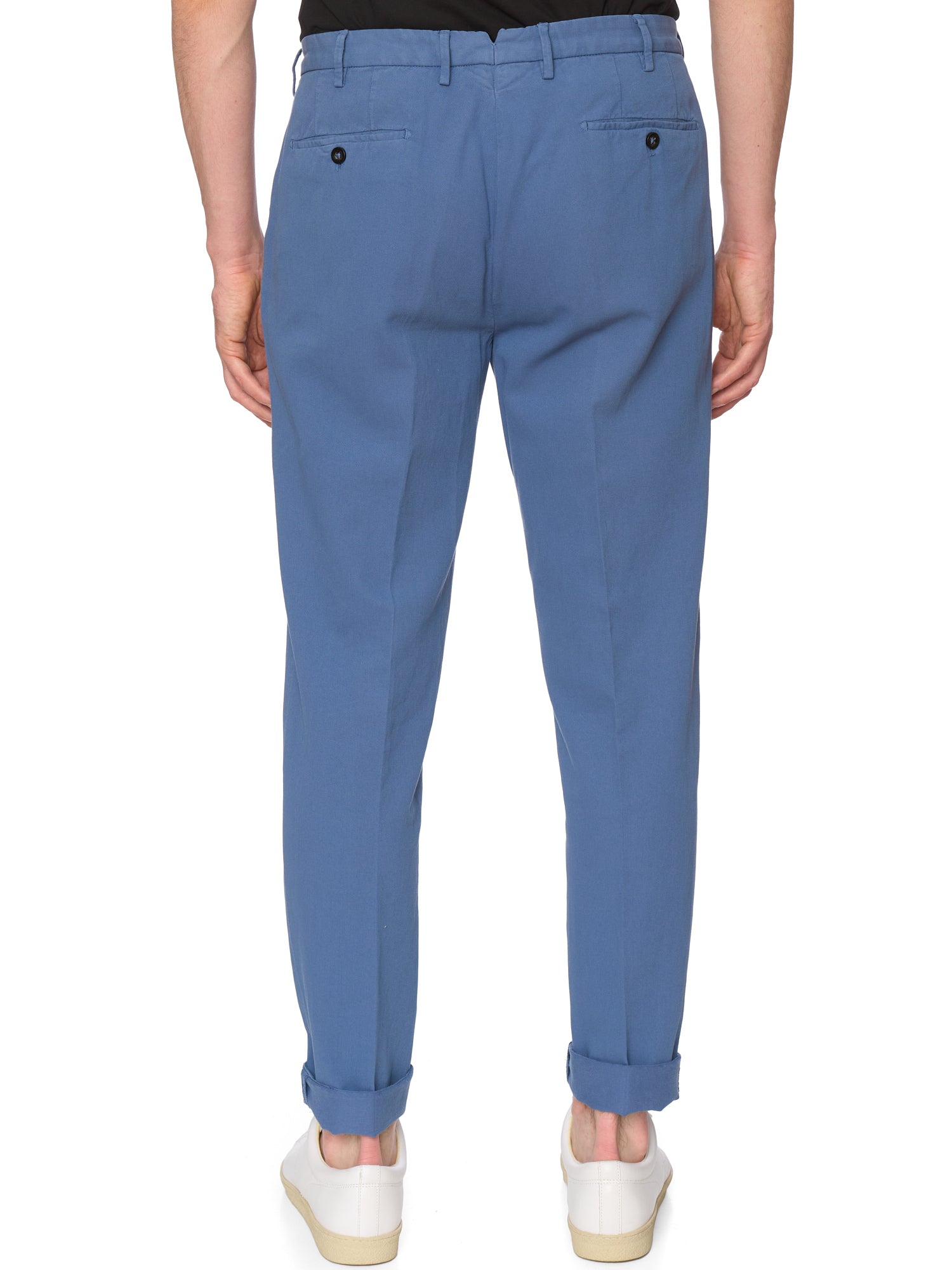 INCOTEX "Slacks" Blue Cotton-Linen Tapered Fit Pleated Chino Pants NEW