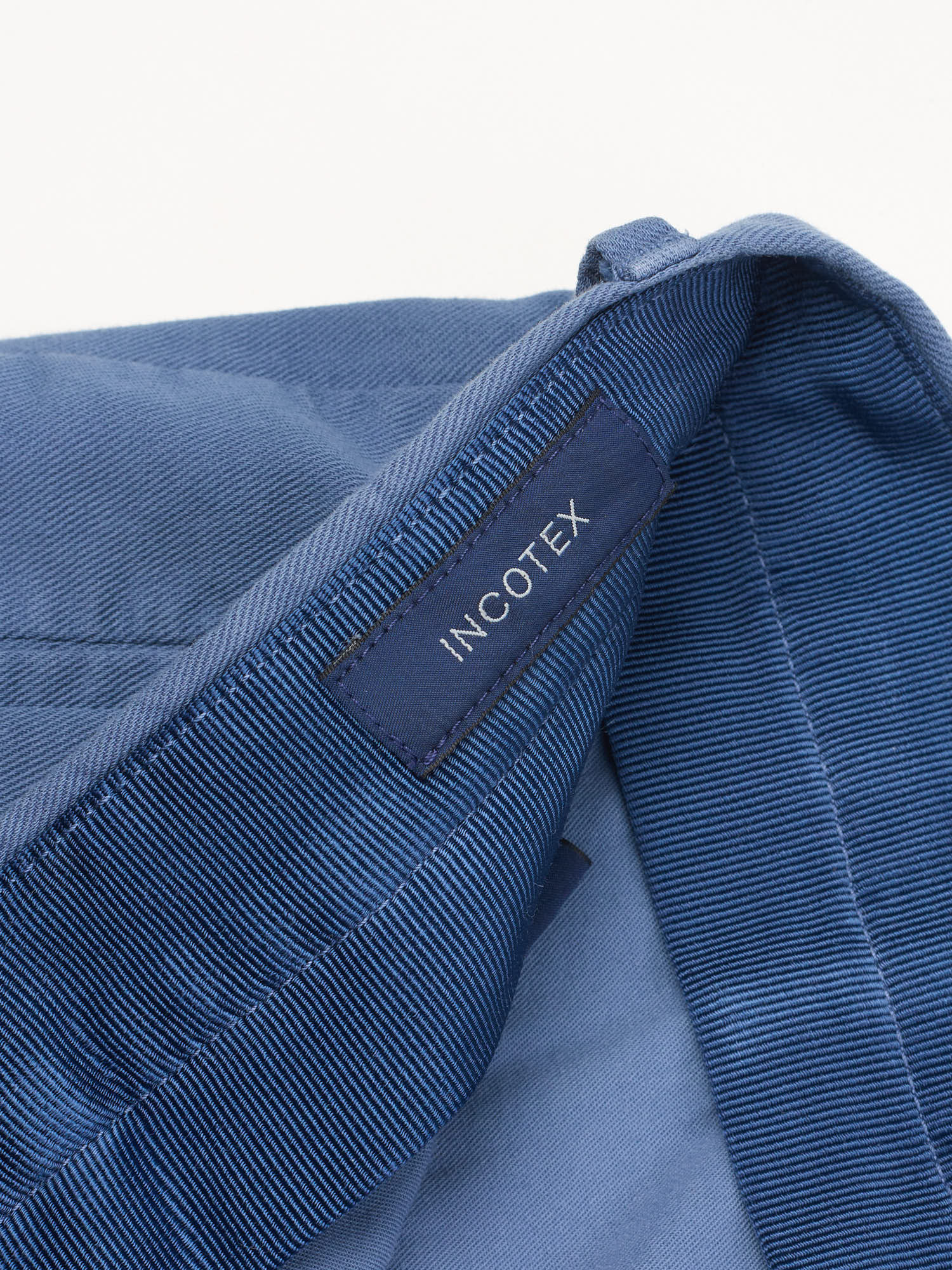 INCOTEX "Slacks" Blue Cotton-Linen Tapered Fit Pleated Chino Pants NEW