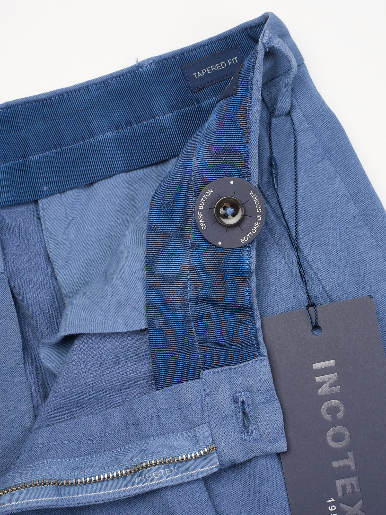 INCOTEX "Slacks" Blue Cotton-Linen Tapered Fit Pleated Chino Pants NEW