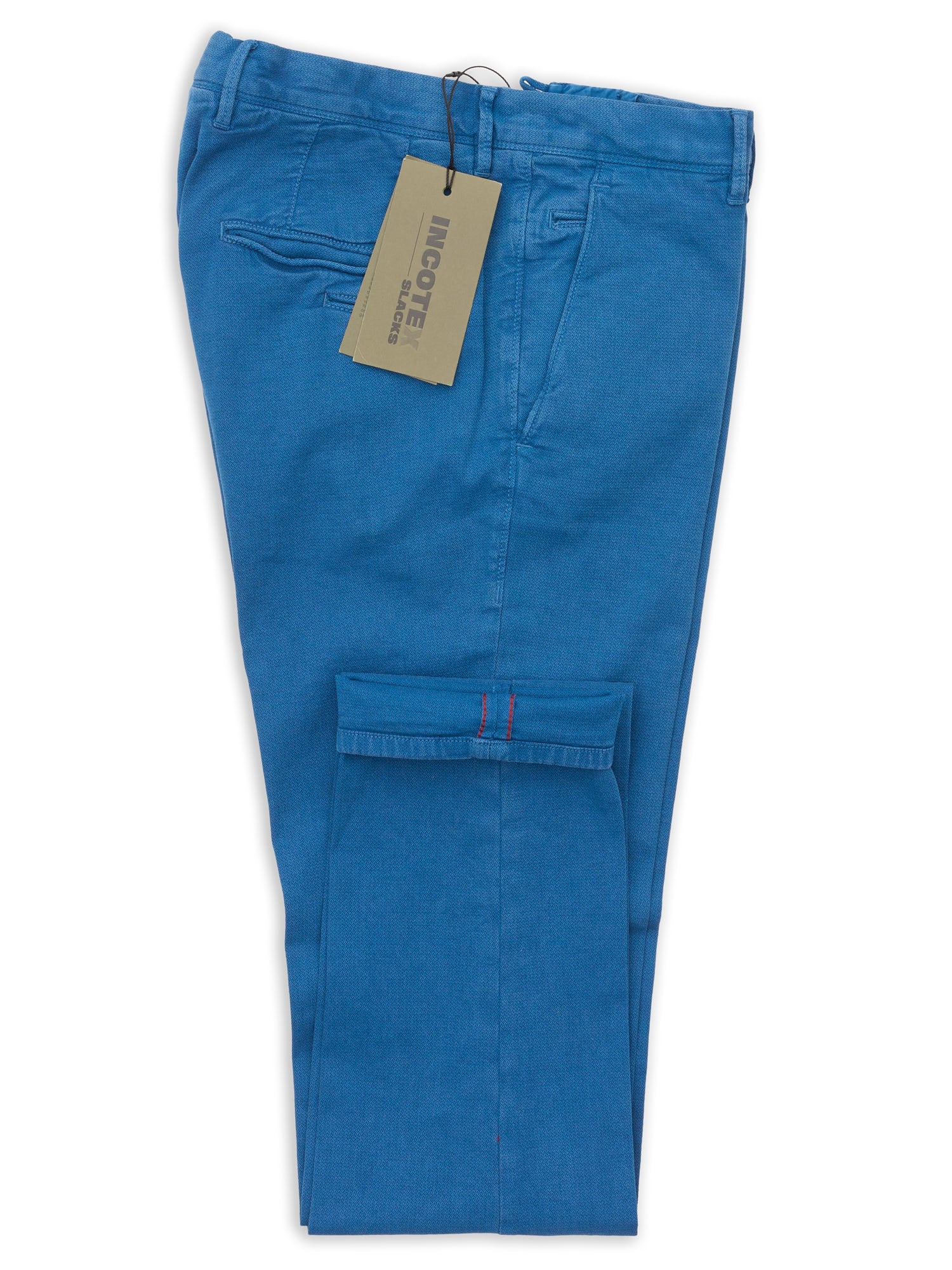 INCOTEX "Slacks" Blue Micro Pattern Cotton Tight Fit Chino Pants NEW Size 32