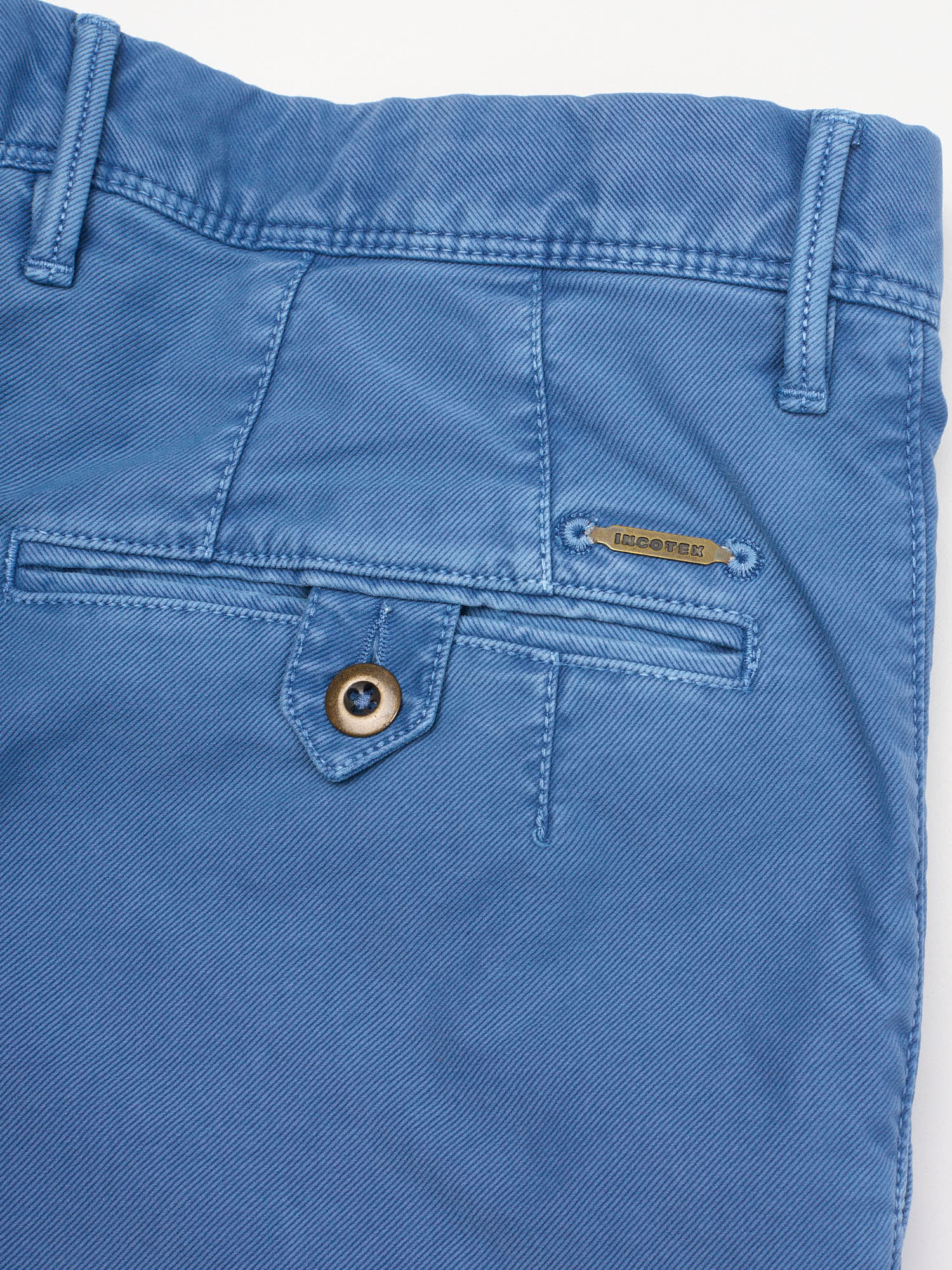 INCOTEX "Slacks" Blue Twill Cotton Tapered Fit Pleated Chino Pants NEW