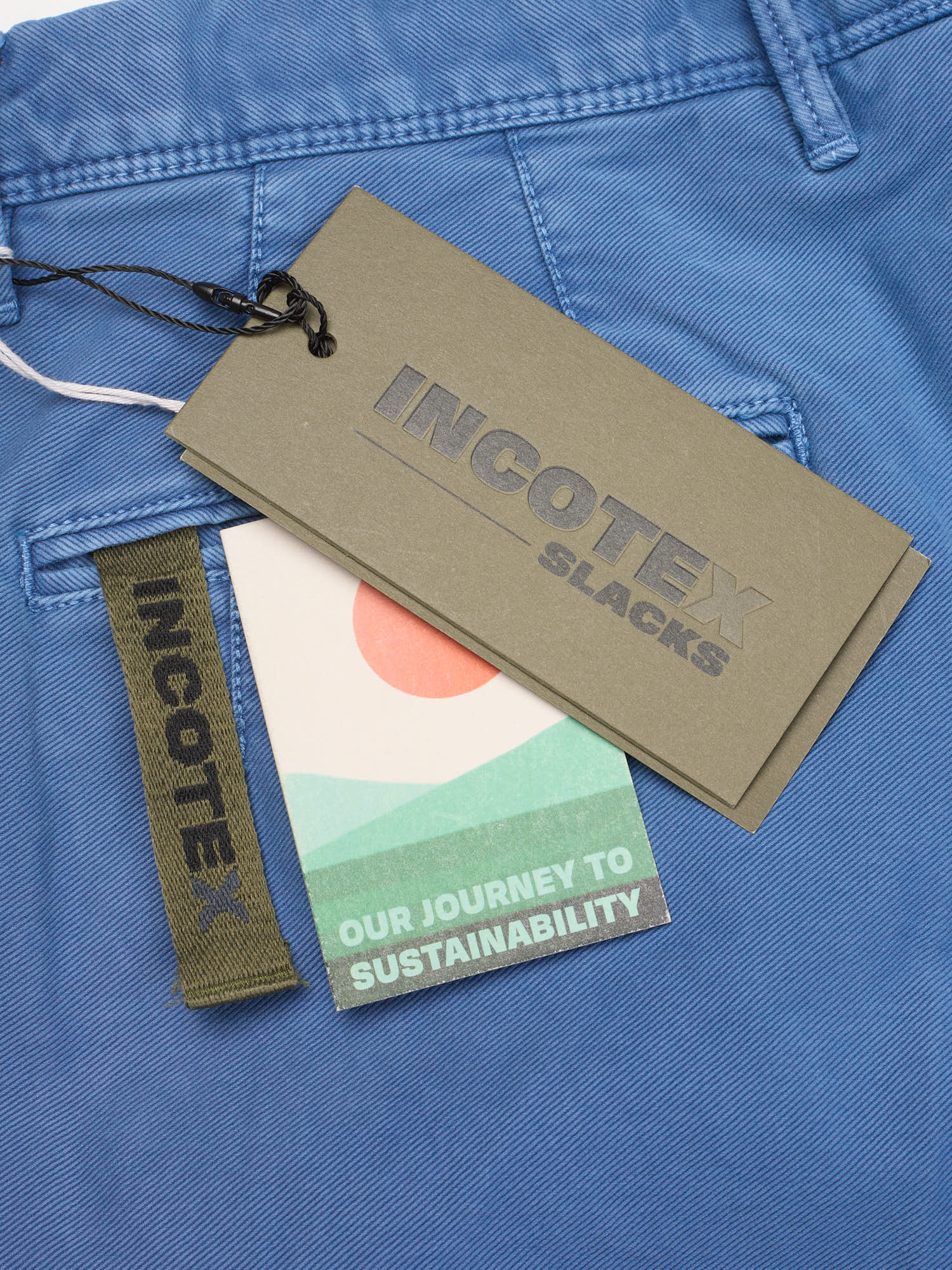 INCOTEX "Slacks" Blue Twill Cotton Tapered Fit Pleated Chino Pants NEW