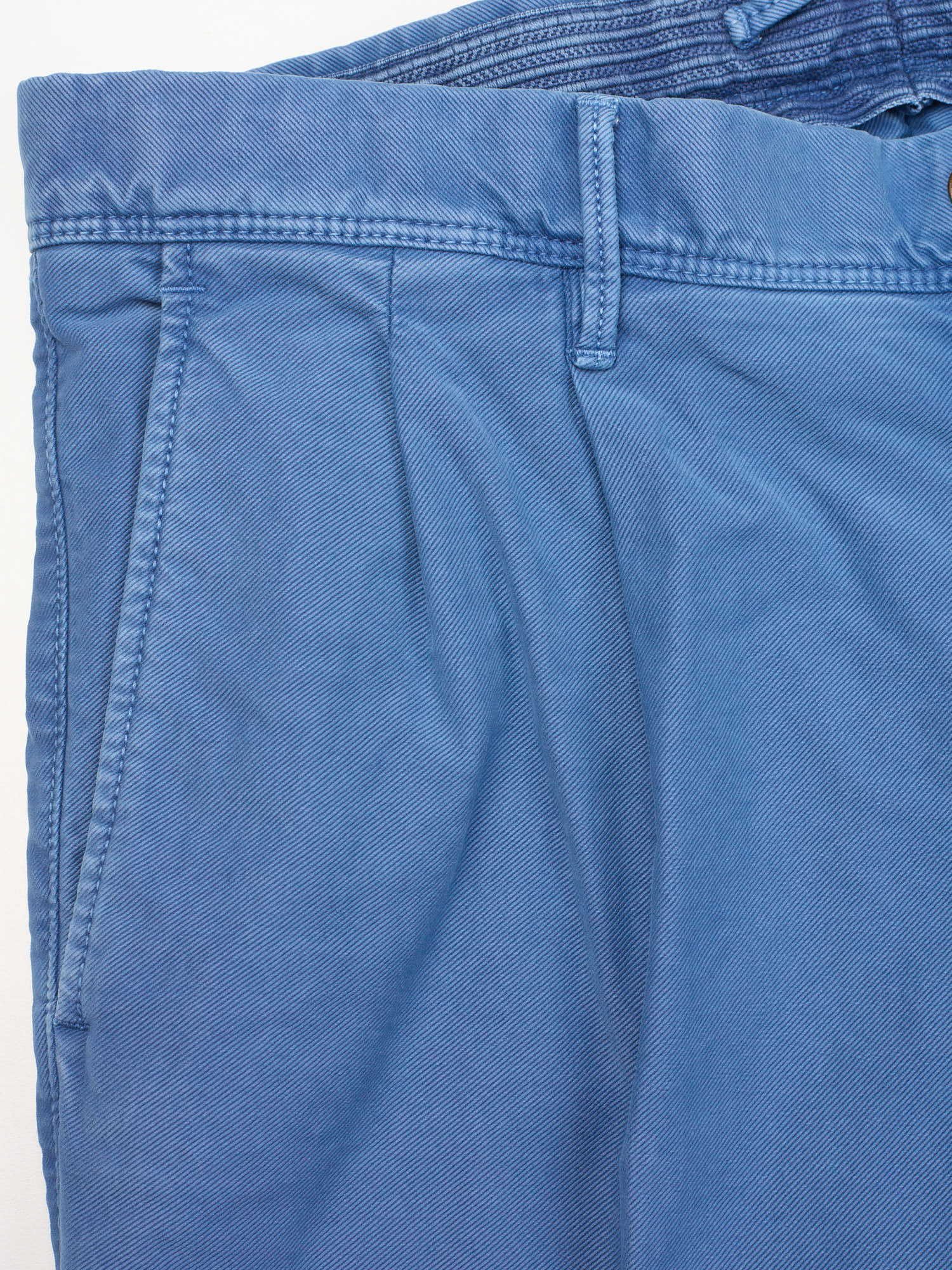 INCOTEX "Slacks" Blue Twill Cotton Tapered Fit Pleated Chino Pants NEW