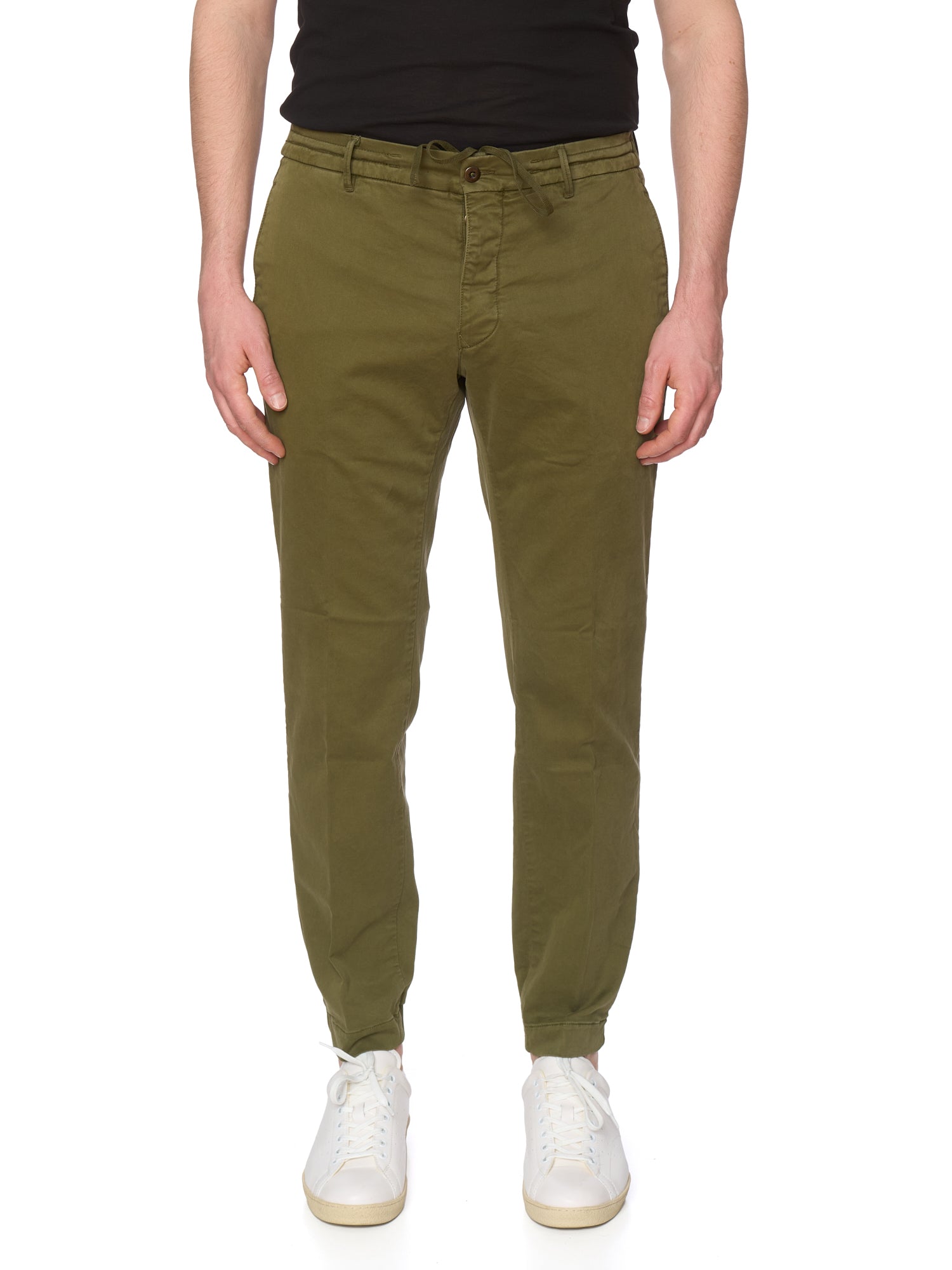 INCOTEX "Slacks" Washed Green Cotton Elastic Waist Military Pants NEW