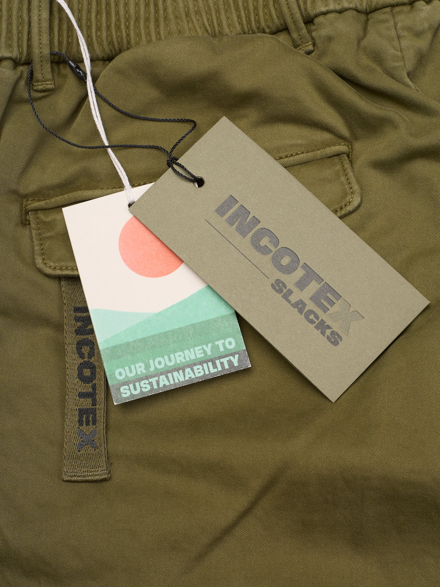 INCOTEX "Slacks" Washed Green Cotton Elastic Waist Military Pants NEW