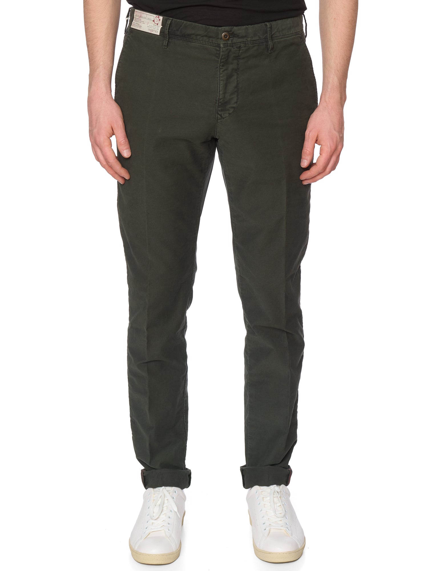 INCOTEX "Slacks" Dark Green Cotton Slim Fit Tricochino Pants NEW Size 35