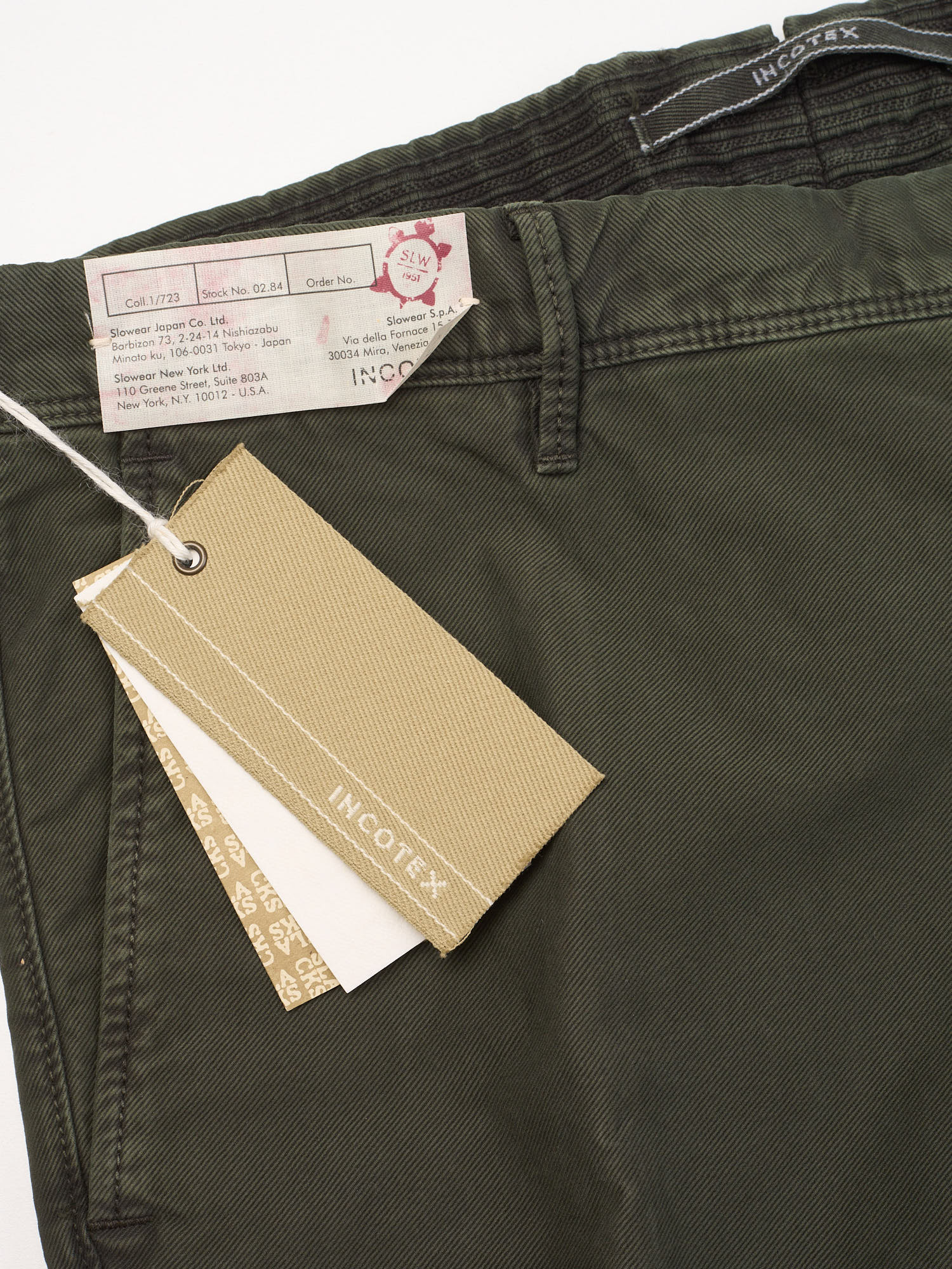 INCOTEX "Slacks" Dark Green Cotton Slim Fit Tricochino Pants NEW Size 35