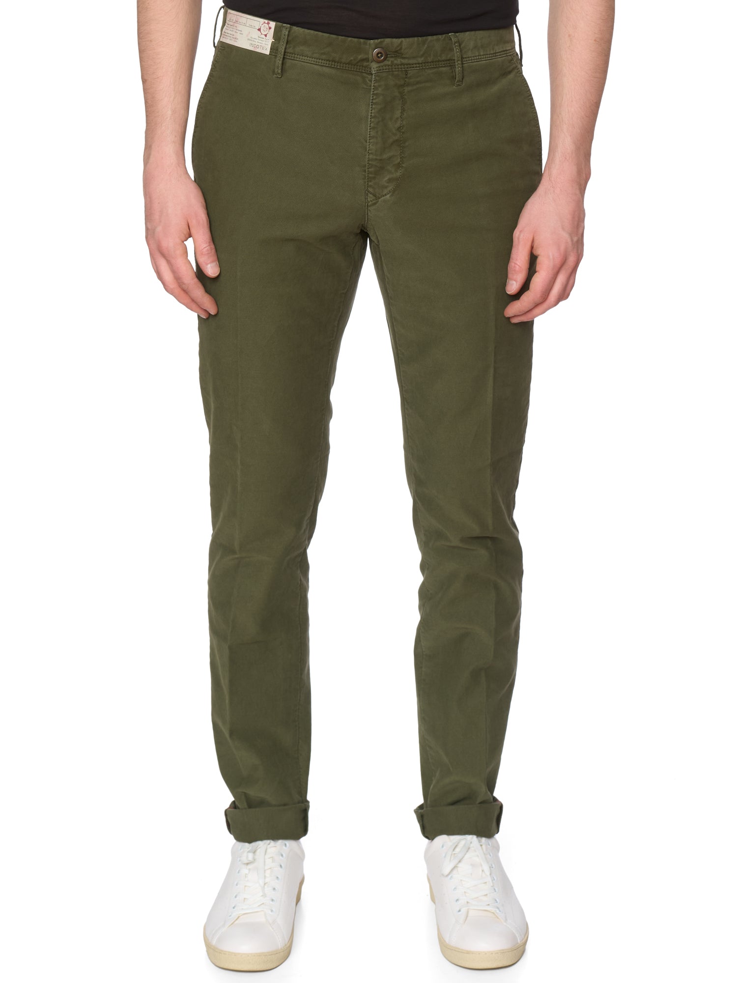 INCOTEX "Slacks" Green Cotton Slim Fit Tricochino Pants NEW Size 33