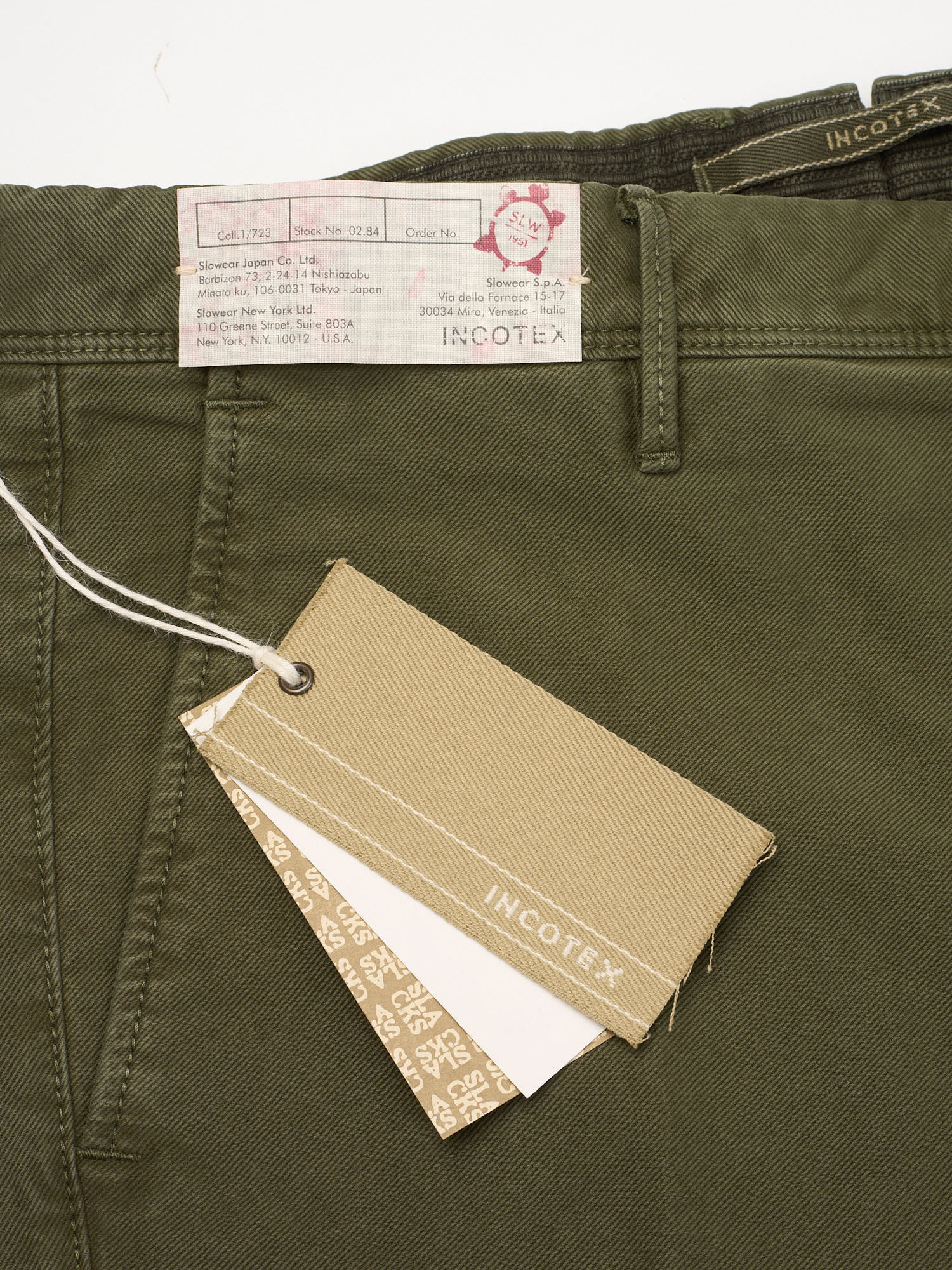 INCOTEX "Slacks" Green Cotton Slim Fit Tricochino Pants NEW Size 33