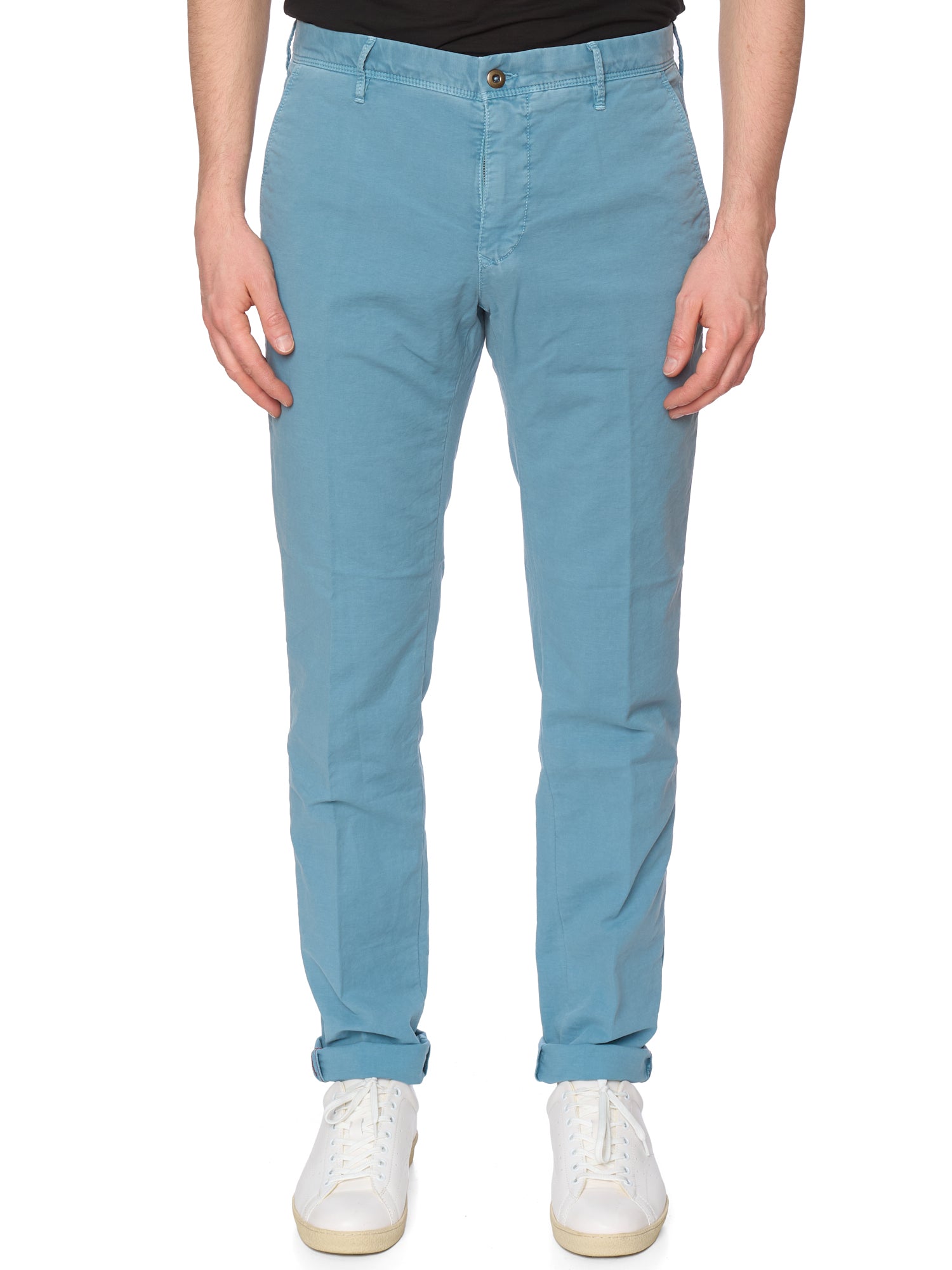 INCOTEX "Slacks" Light Blue Cotton Slim Fit Chino Pants NEW
