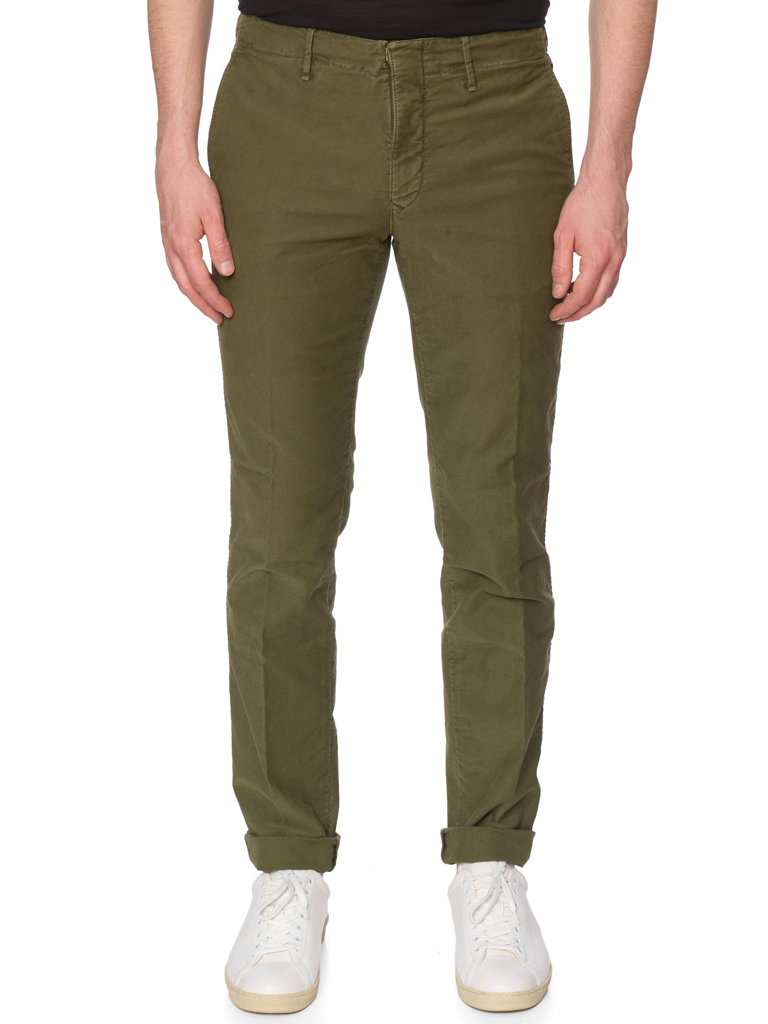 INCOTEX "Slacks" Military Green Khakie Cotton Slim Fit Chino Pants NEW