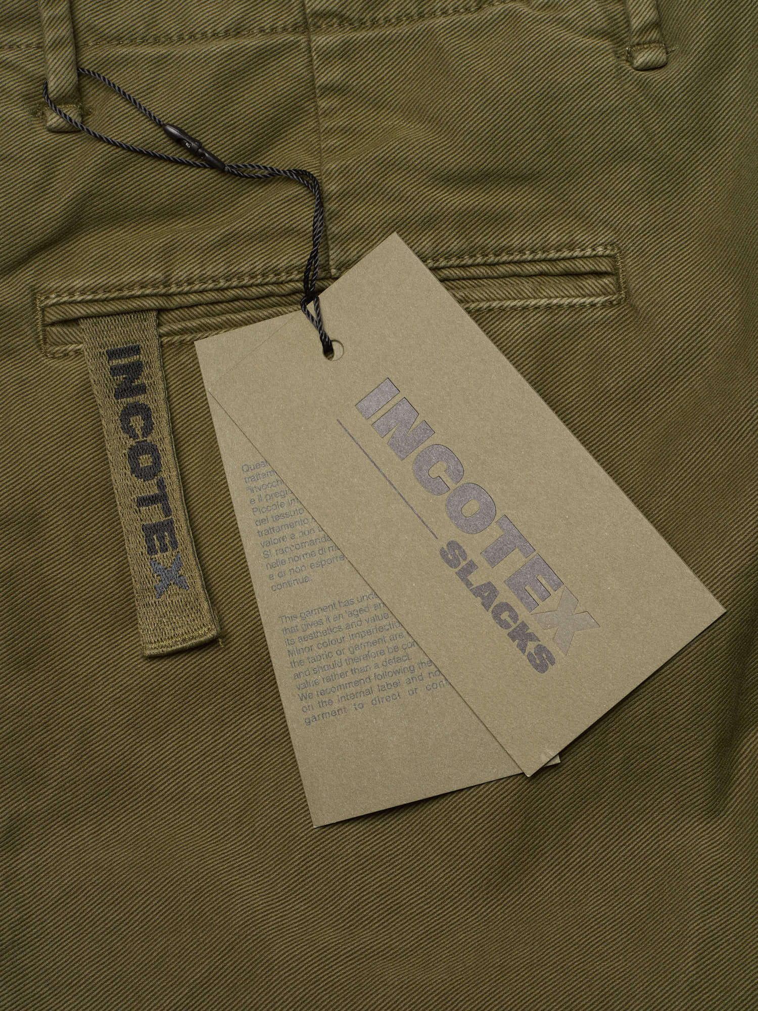 INCOTEX "Slacks" Military Green Khakie Cotton Slim Fit Chino Pants NEW