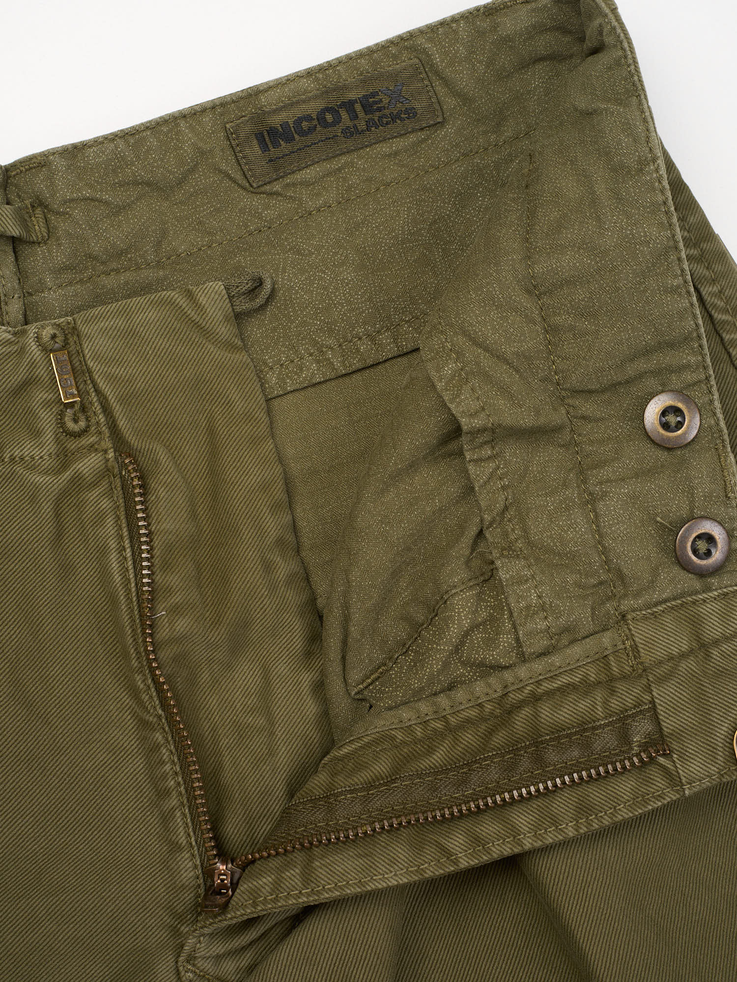 INCOTEX "Slacks" Military Green Khakie Cotton Slim Fit Chino Pants NEW