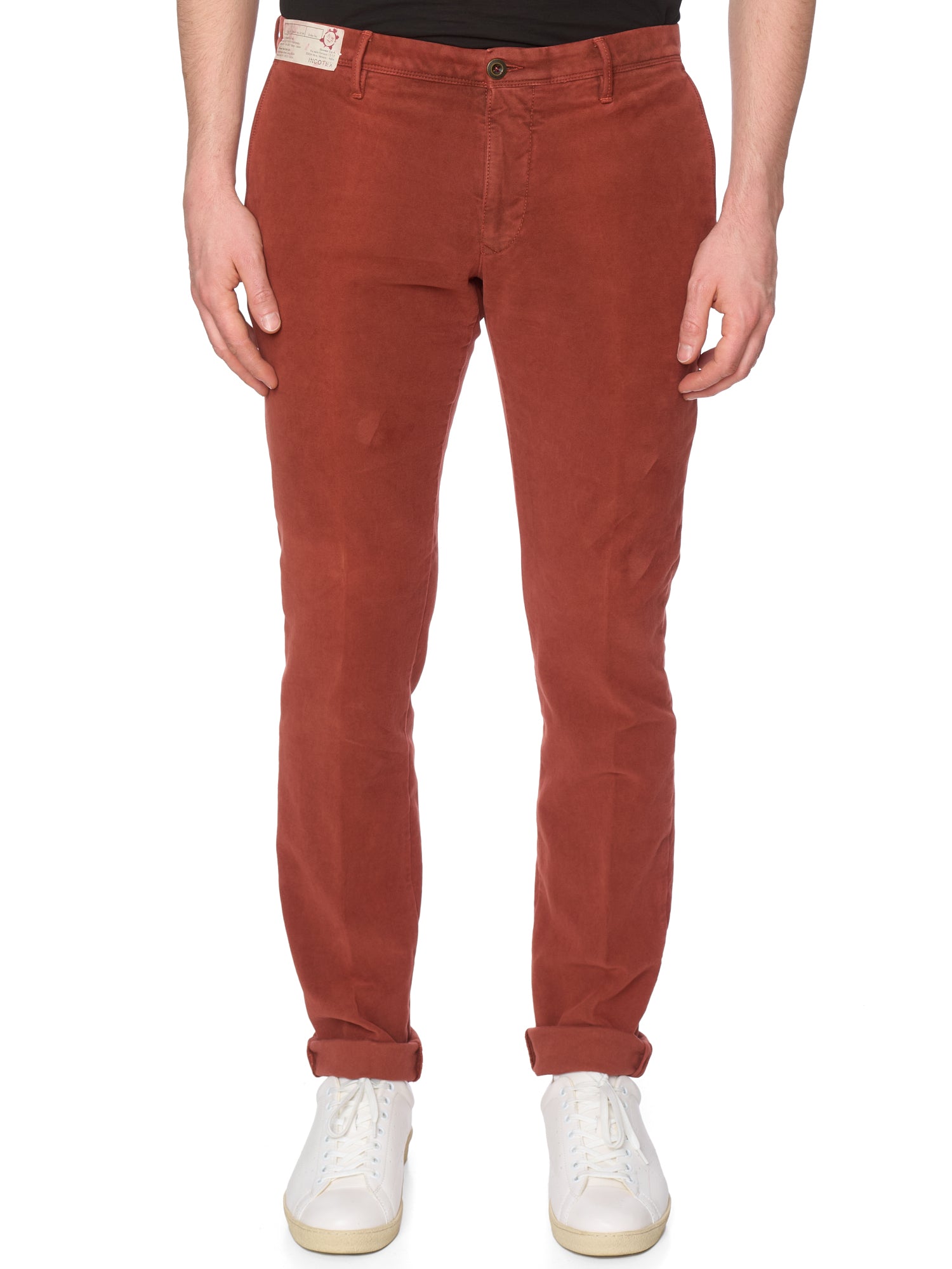 INCOTEX "Slacks" Moleskin Terracotta Cotton Tight Fit Chino Pants NEW Size 34