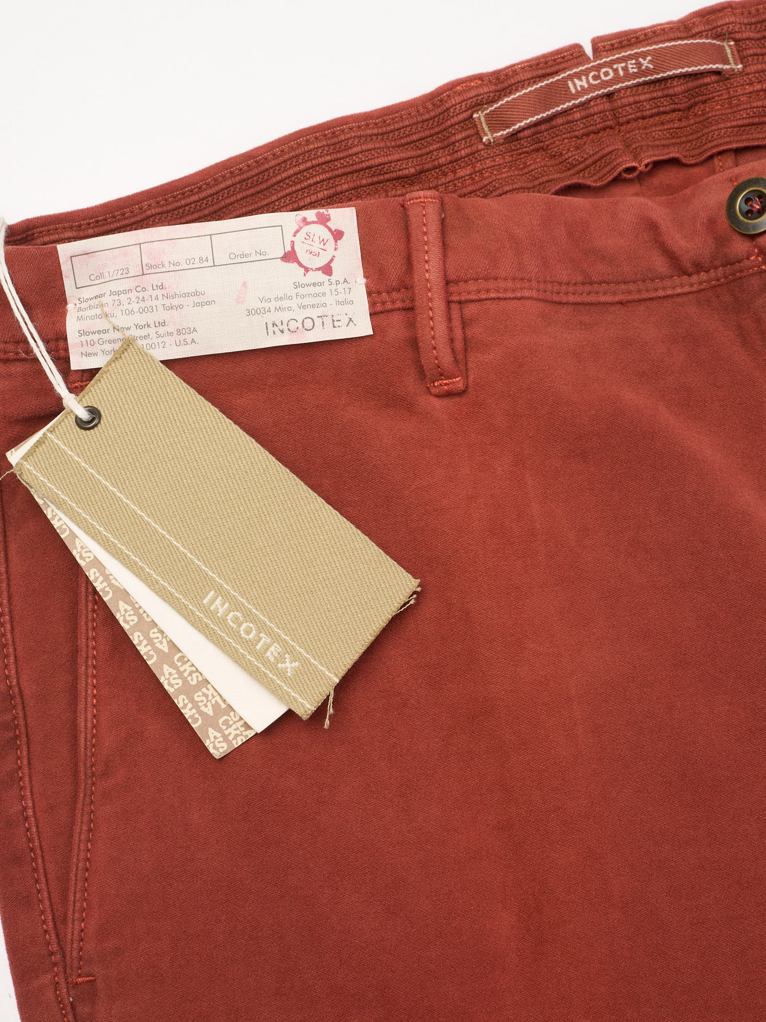 INCOTEX "Slacks" Moleskin Terracotta Cotton Tight Fit Chino Pants NEW Size 34