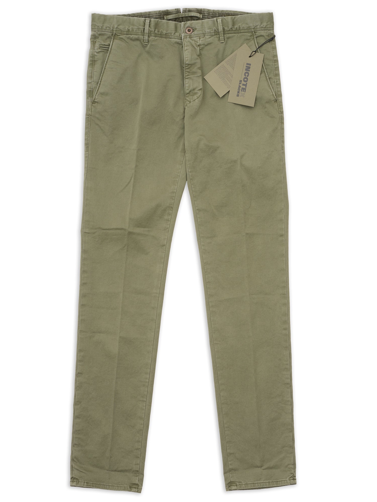 INCOTEX ”Slacks” Military Green Cotton Tight Fit Chino Pants NEW