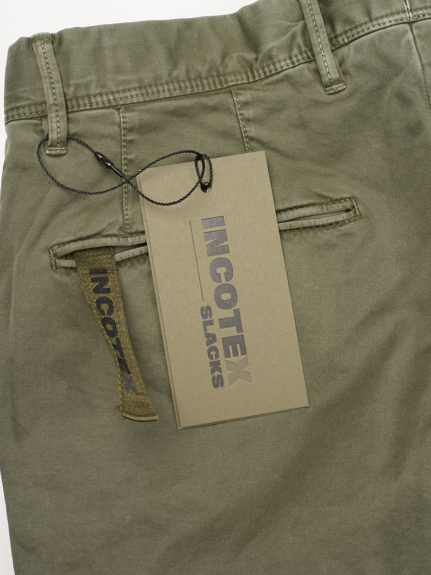INCOTEX ”Slacks” Military Green Cotton Tight Fit Chino Pants NEW