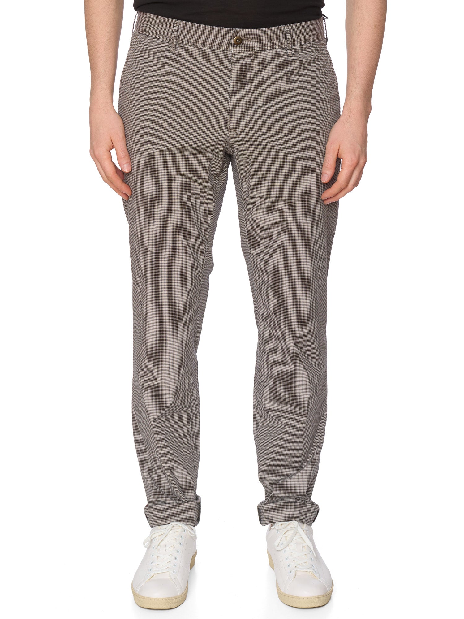 INCOTEX "Slacks" Slowear Mini Check Gray Cotton Slim Fit Chino Pants NEW