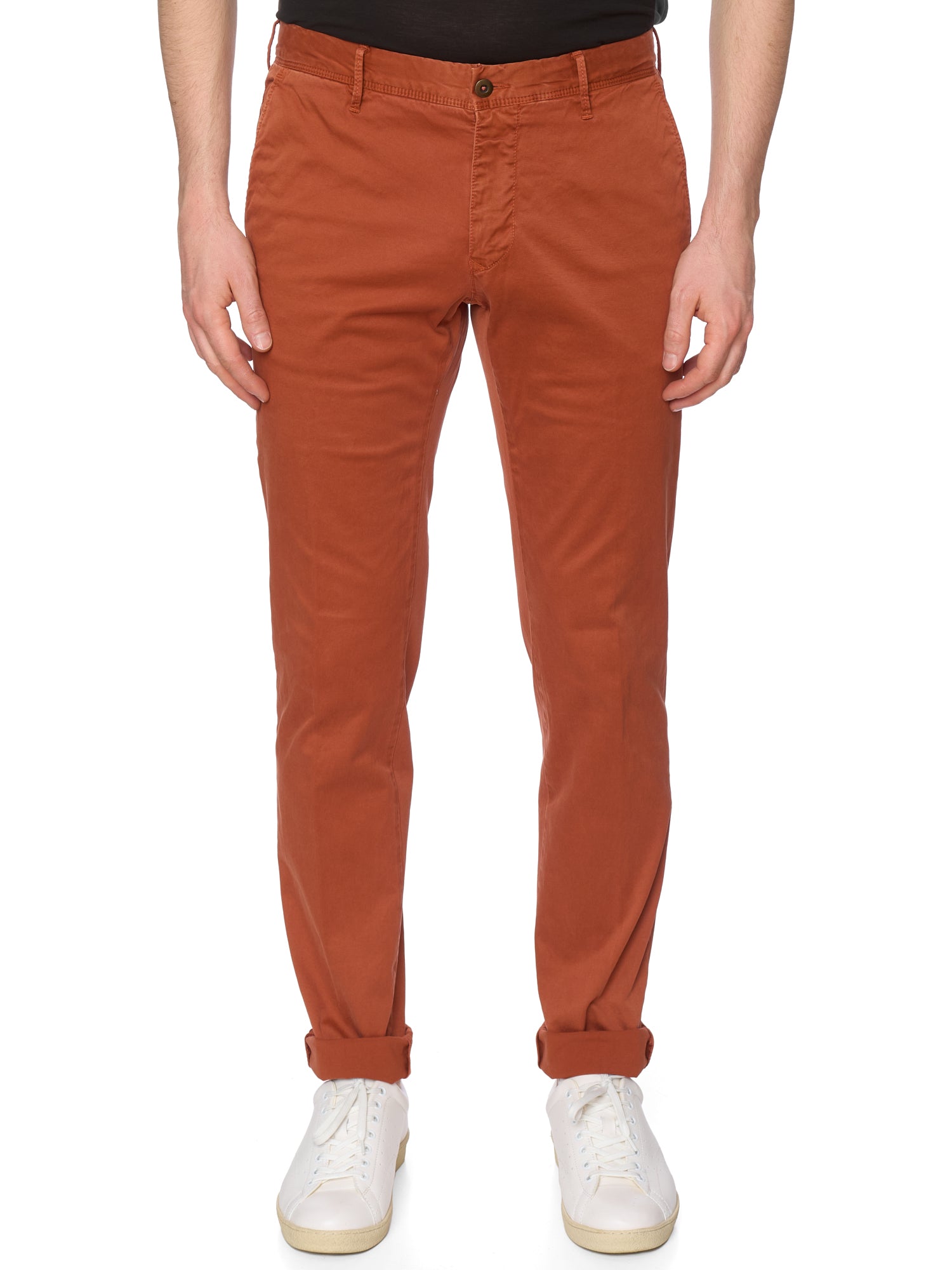INCOTEX "Slacks" Terracotta Cotton Slim Fit Chino Pants NEW