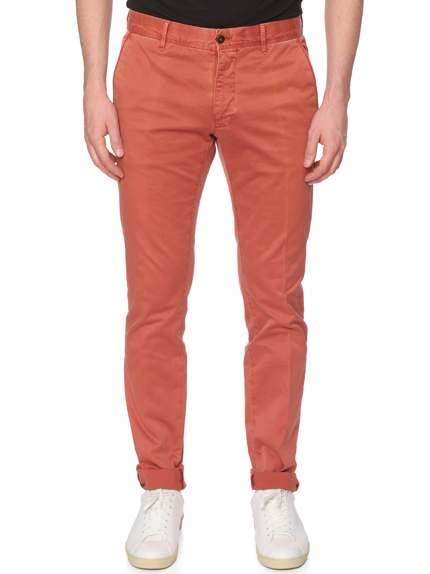INCOTEX "Slacks" Terracotta Cotton Tight Fit Chino Pants NEW