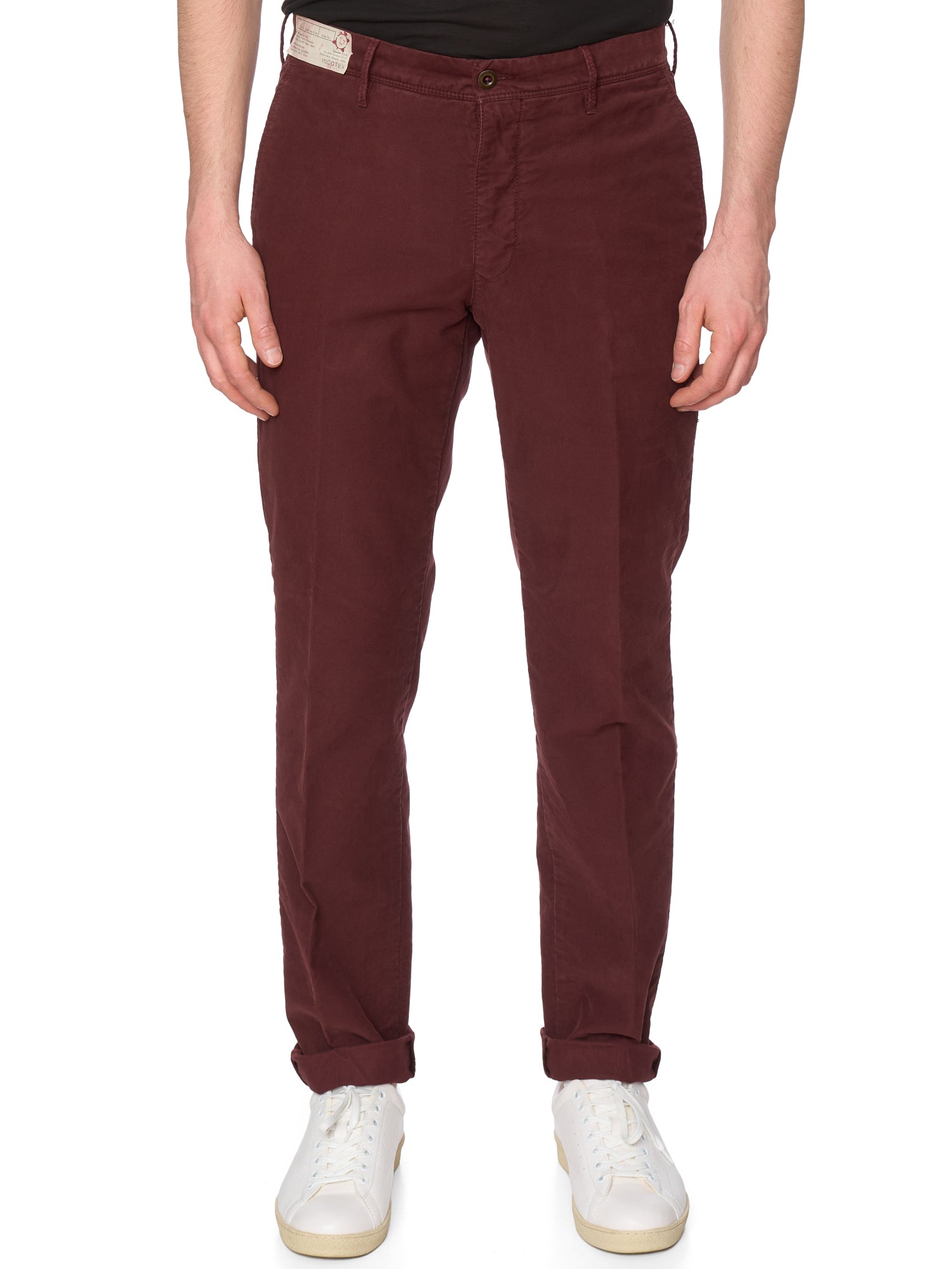 INCOTEX "Slacks" Tricochino Burgundy Cotton Regular Fit Chino Pants NEW Size 33